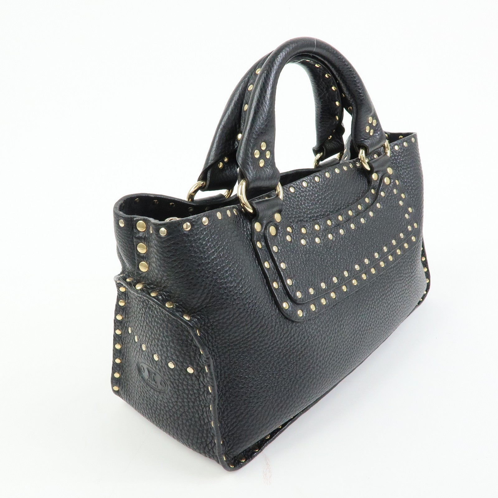 CELINE Boogie Bag Leather Hand Bag Tote Bag Studs Black