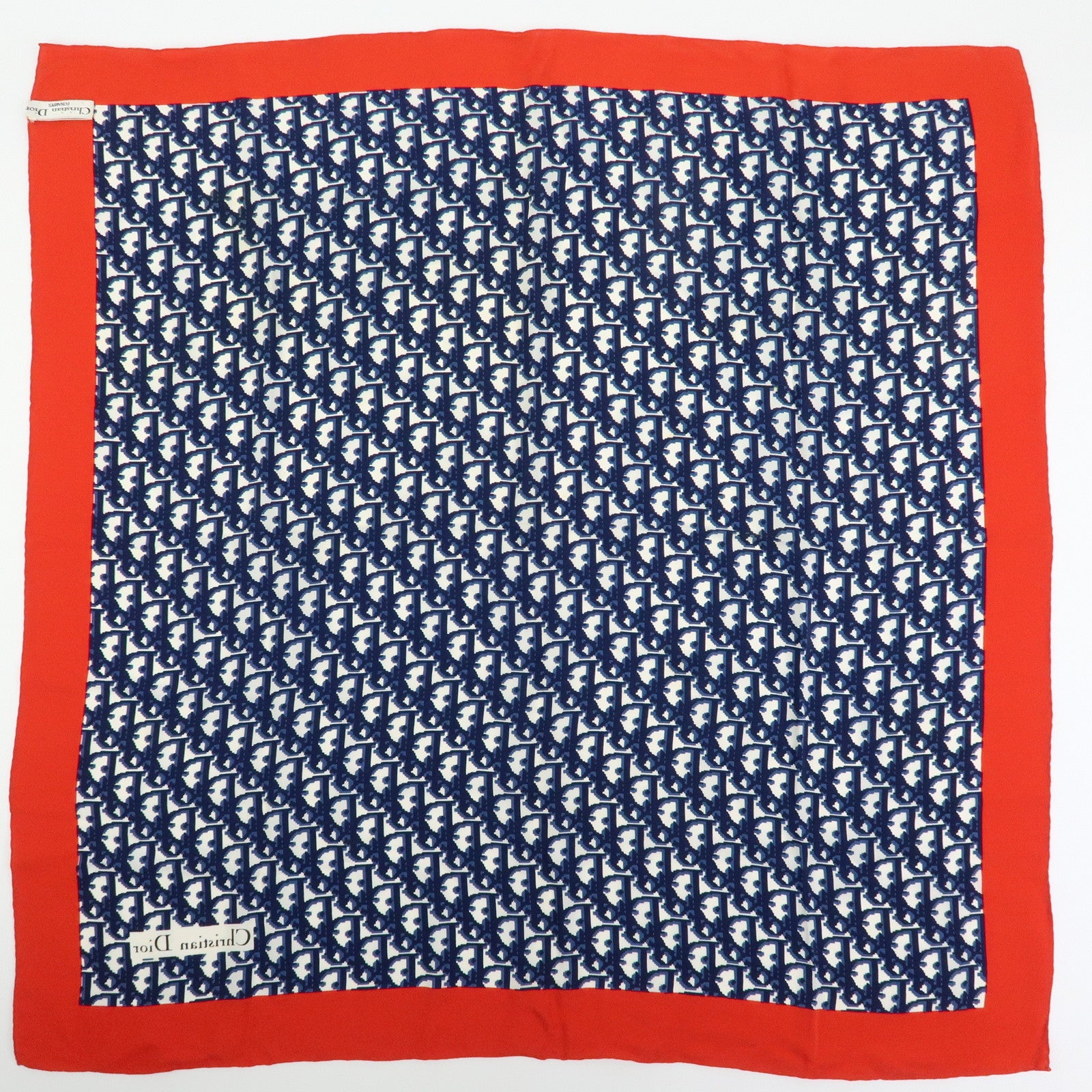 Christian Dior Trotter Silk100% Scarf Shawl Navy Red