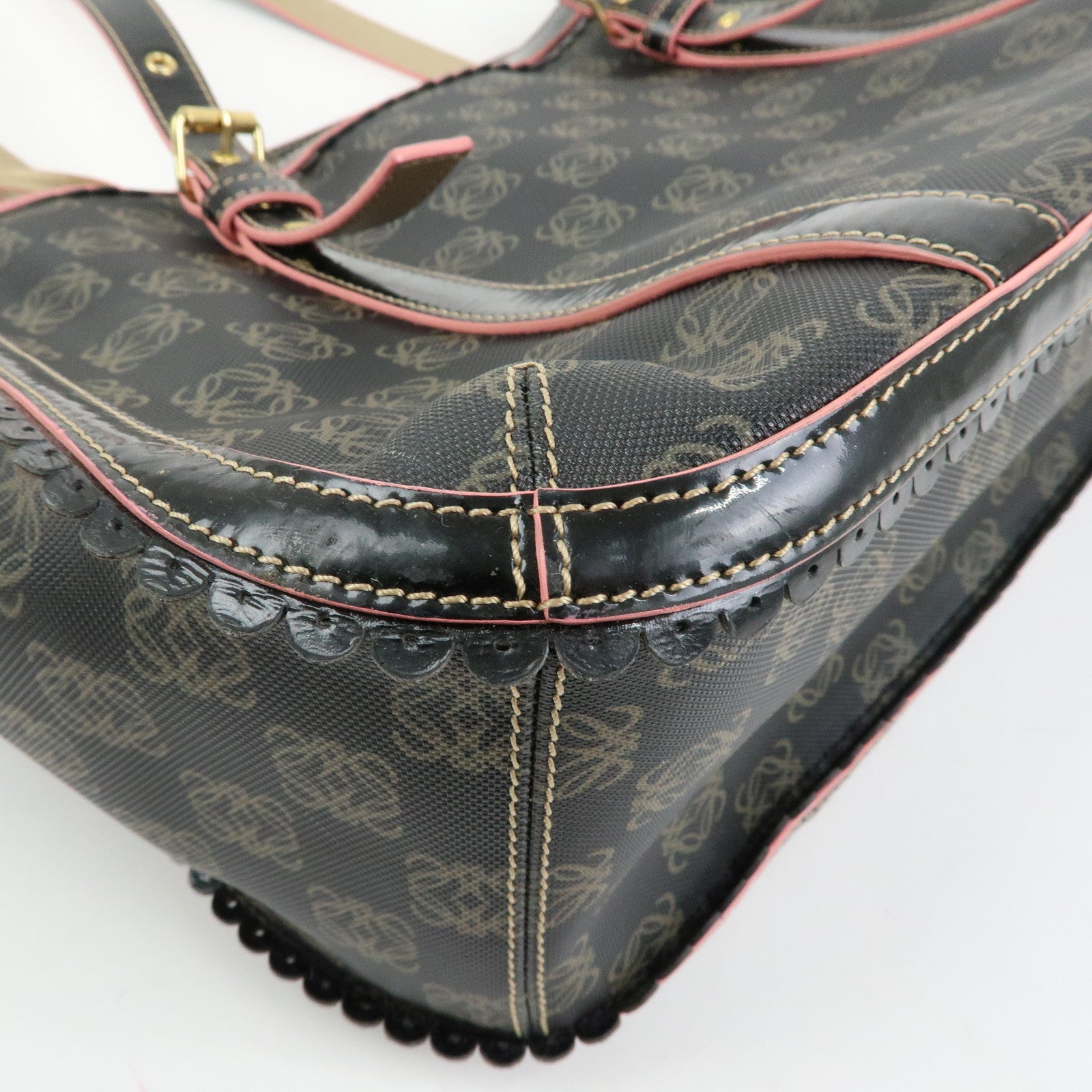 LOEWE Anagram PVC Patent Leather Tote Bag Shoulder Bag Black Pink