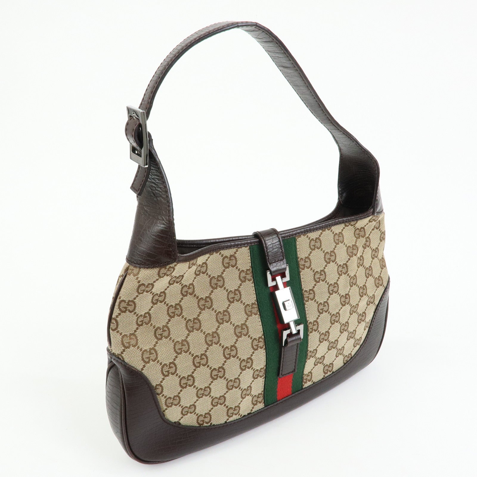 GUCCI Sherry Jackie GG Canvas Leather Shoulder Bag Hand Bag Bown 00963
