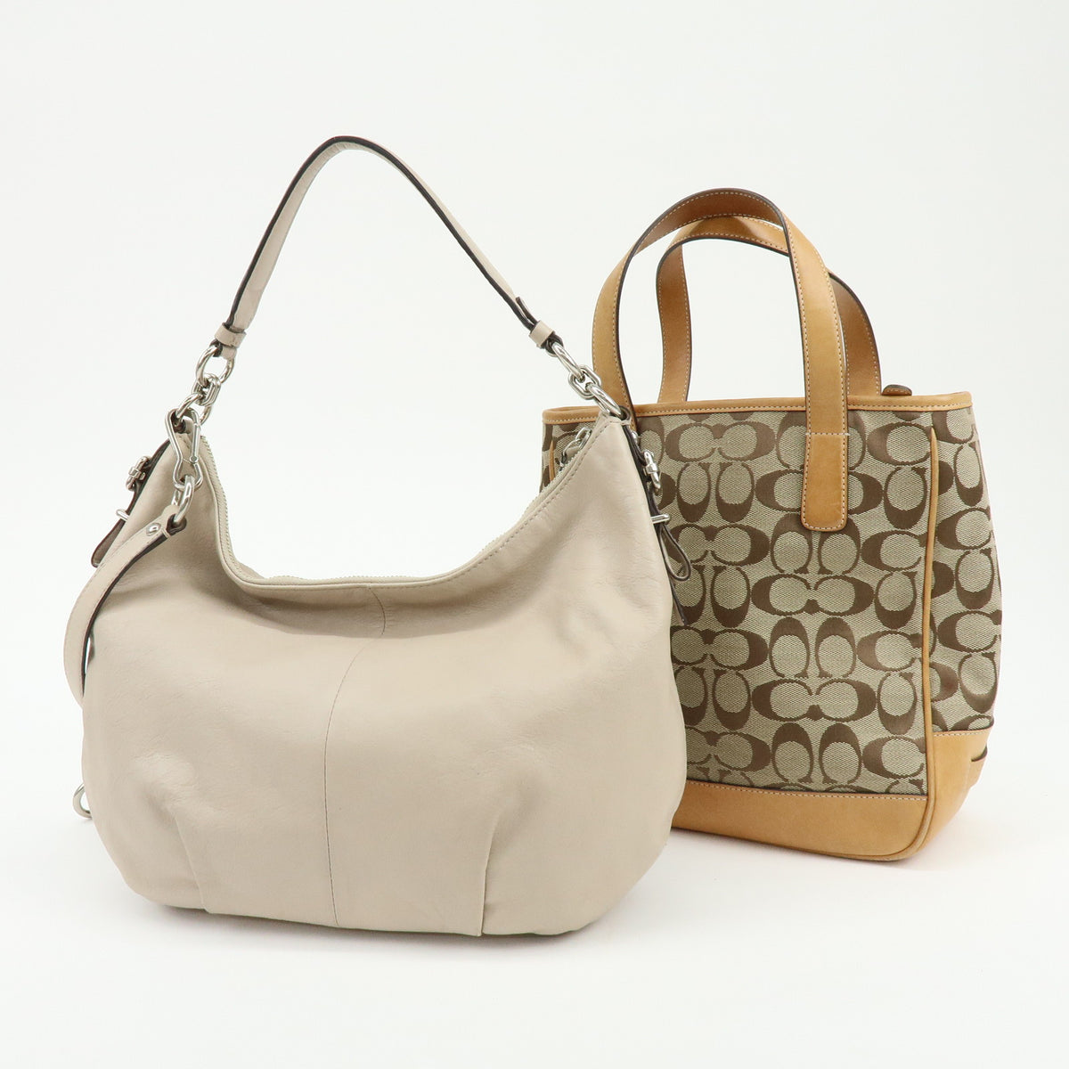 COACH Lot of 2 Signature Canvas Leather Shoulder Bag Beige Ivory