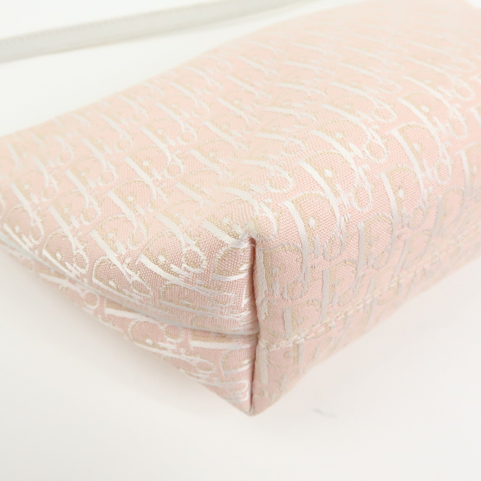 Christian Dior Trotter Canvas Leather Pouch Hand Bag Pink White