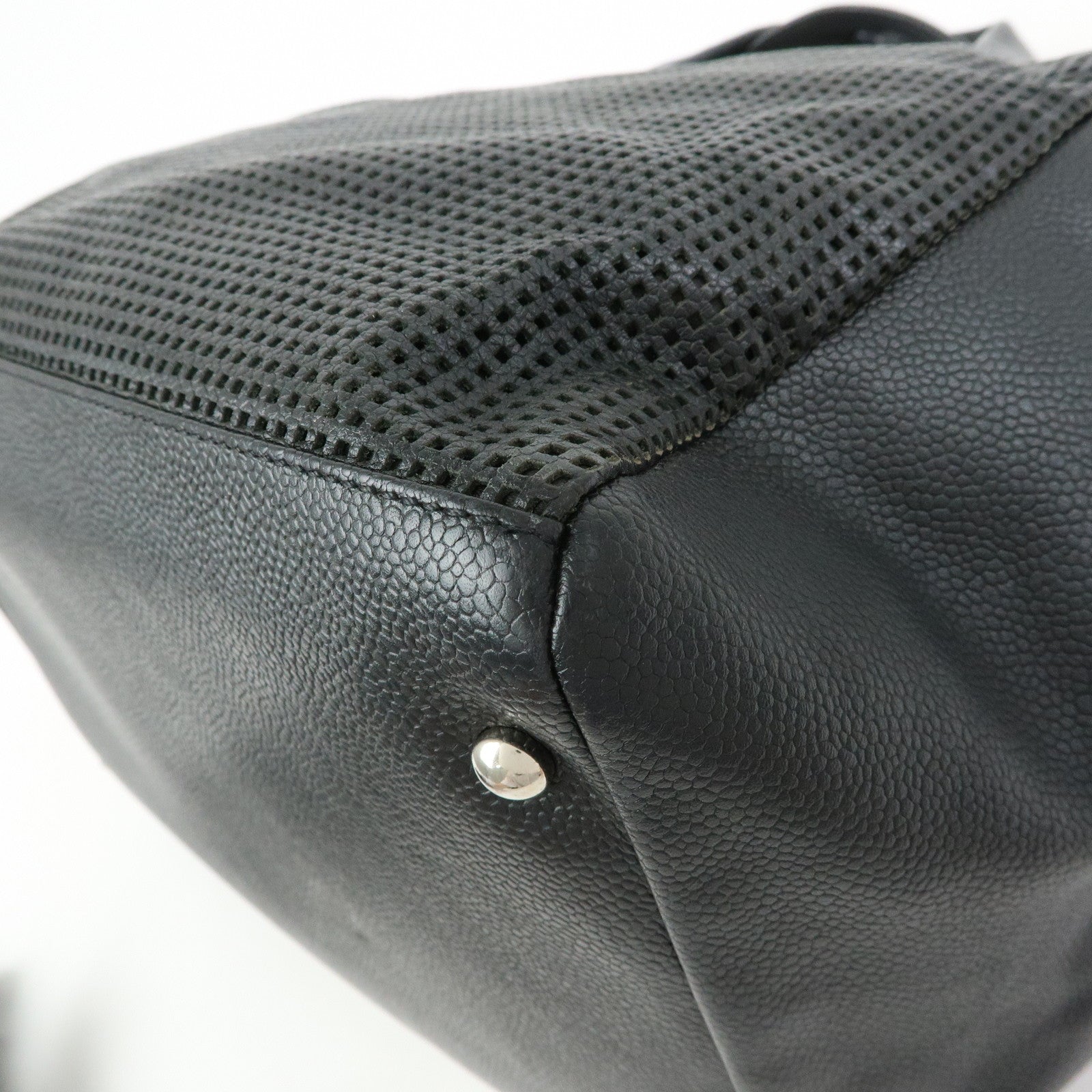 CHANEL COCO Mark Calf Leather Hand Bag Tote Bag Black