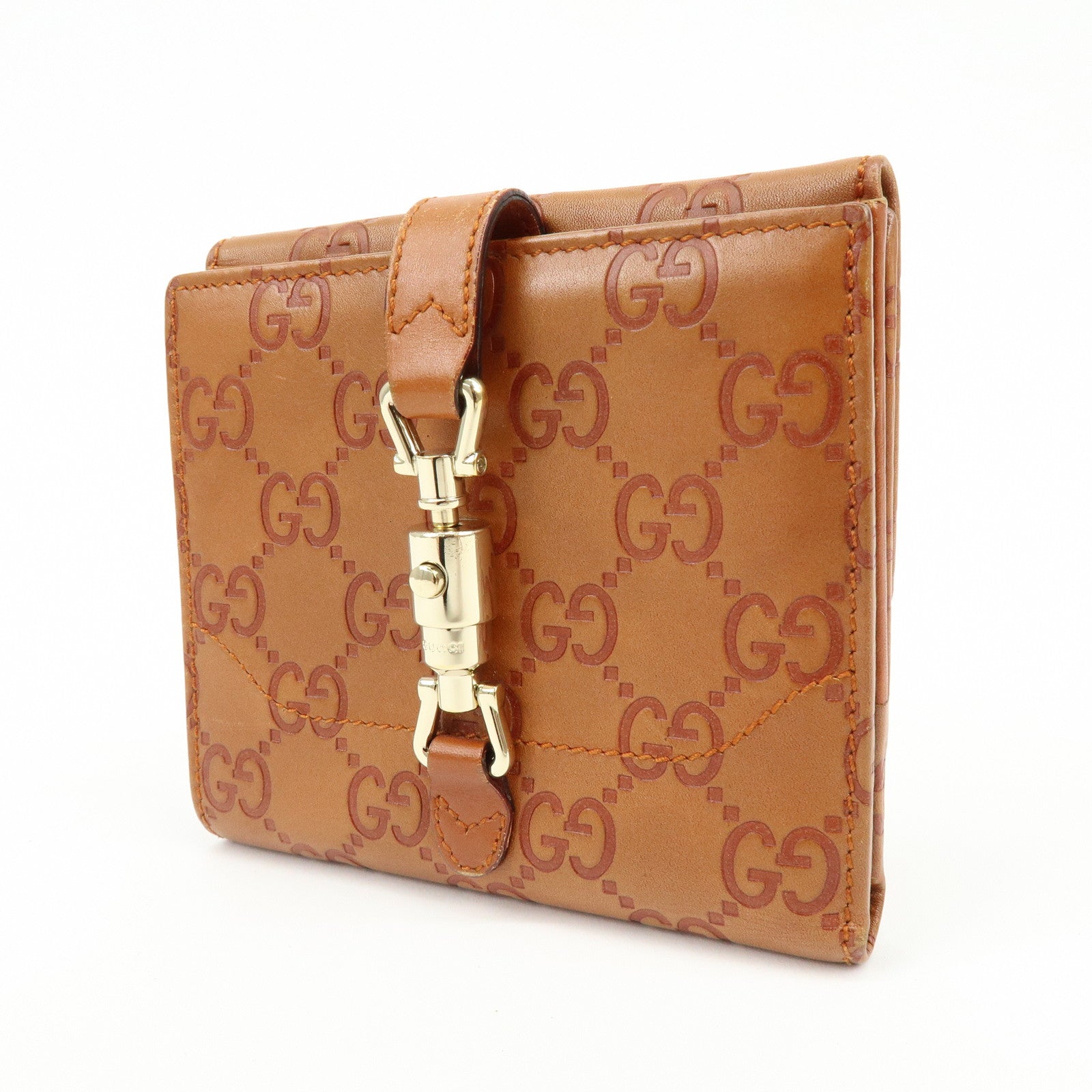 GUCCI New Jackie Guccissima Leather Compact Wallet Brown 141435