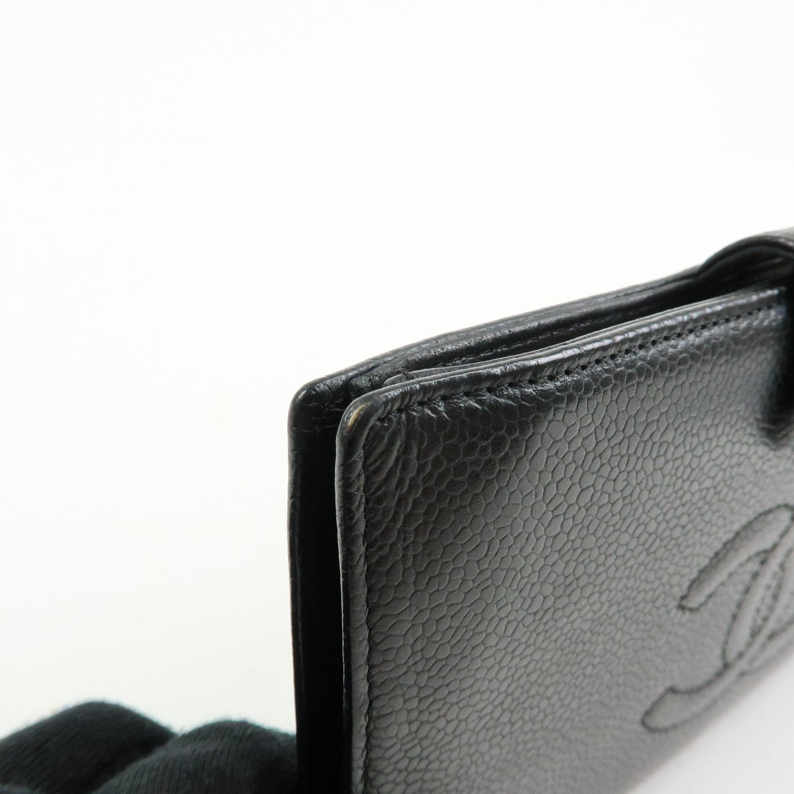 CHANEL COCO Mark Caviarskin Bi-fold Long Wallet  Black A82281