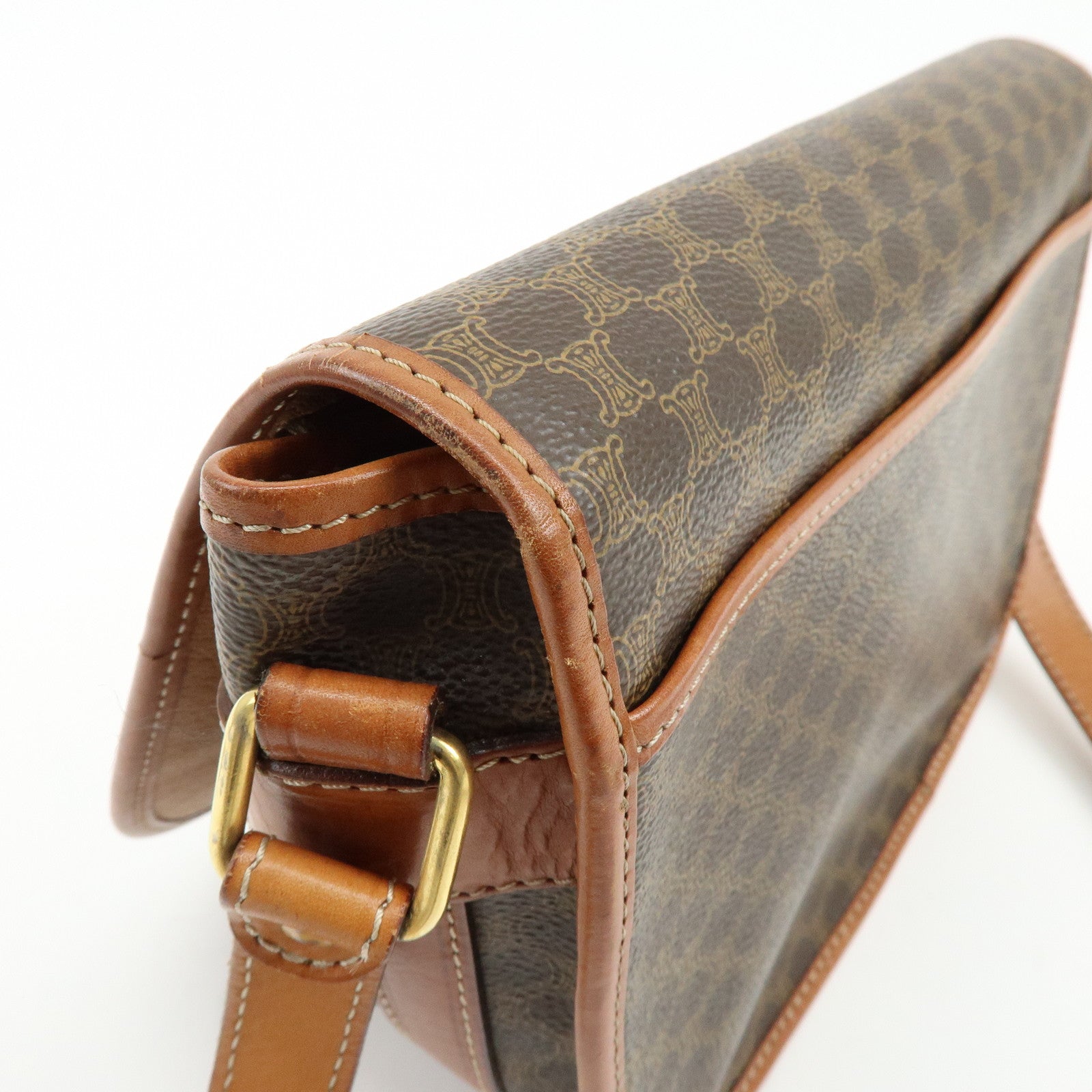 CELINE Macadam Canvas Leather Shoulder Bag Crossbody Bag Brown
