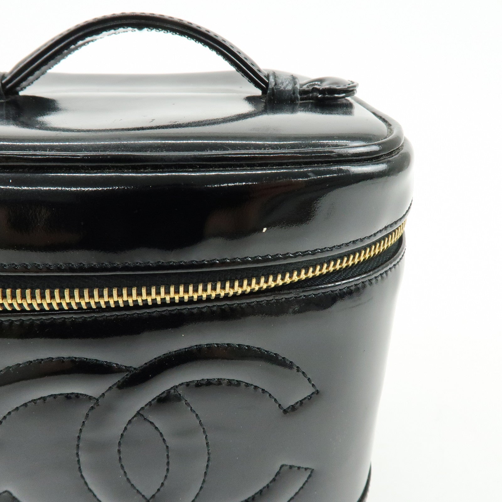 CHANEL COCO Mark Patent Leather Vanity Bag Hand Bag Black A01998