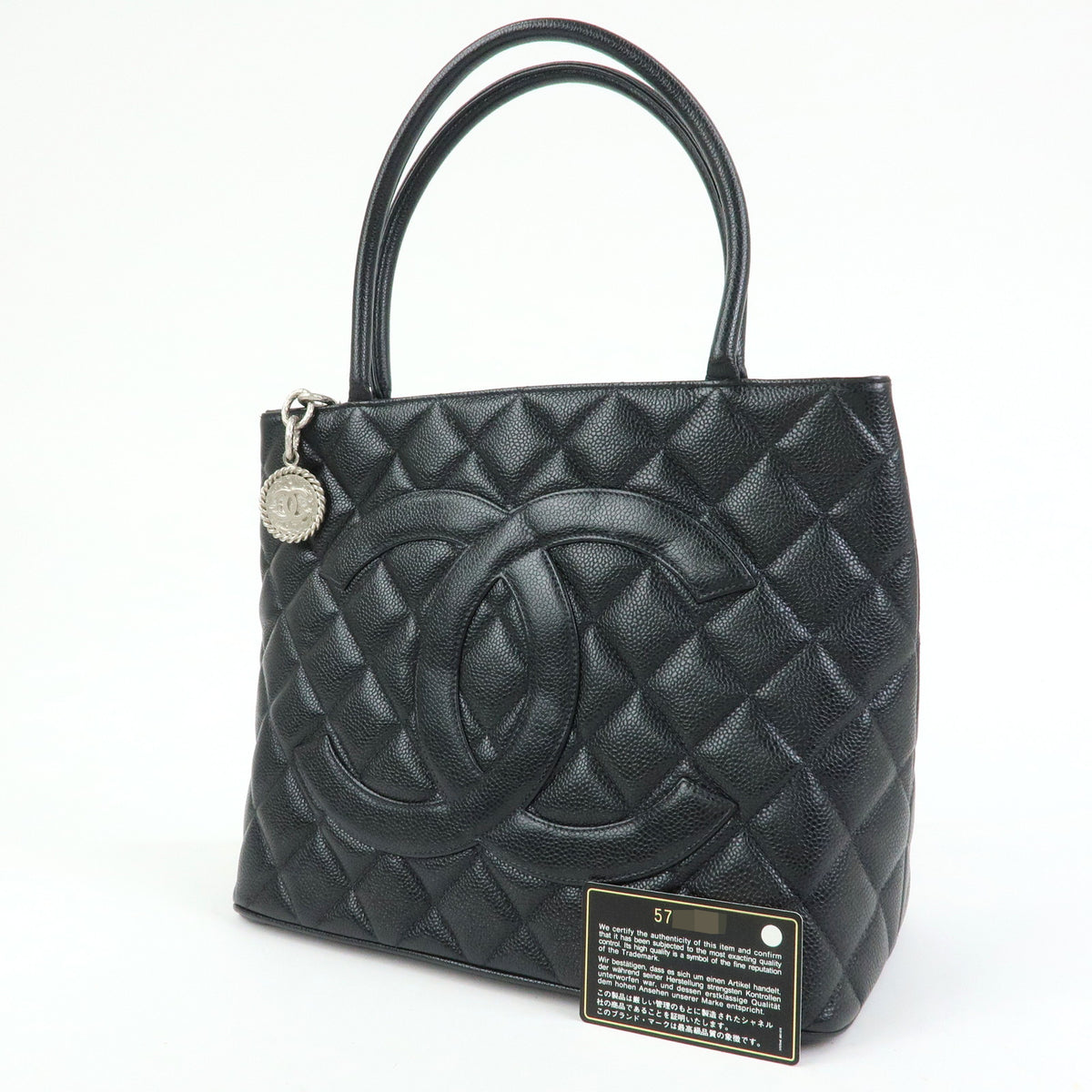 CHANEL Medallion Matelasse COCO Mark Caviarskin Tote Bag Black A01804