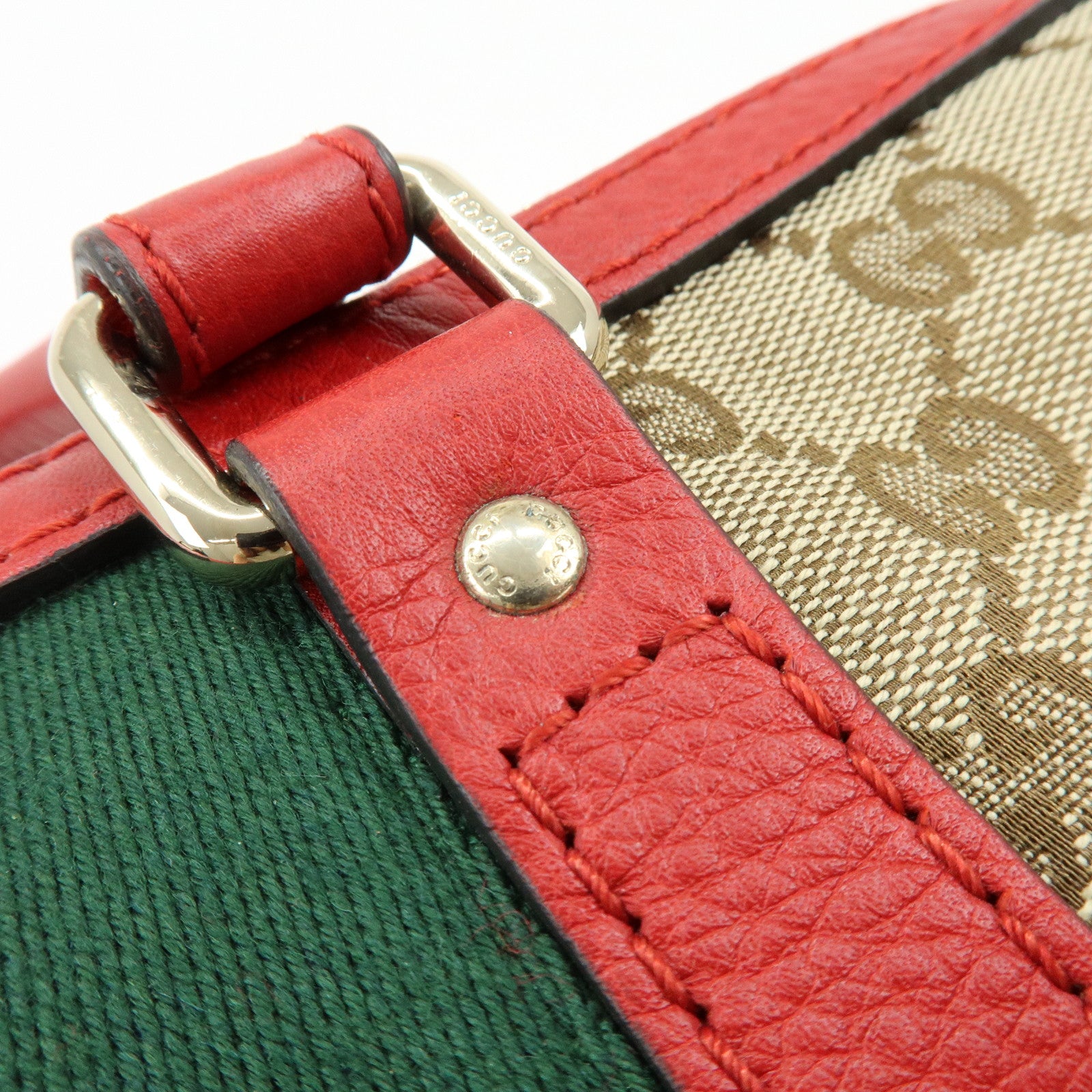 GUCCI Sherry GG Canvas Leather 2Way Bag Boston Bag Beige Red 247205
