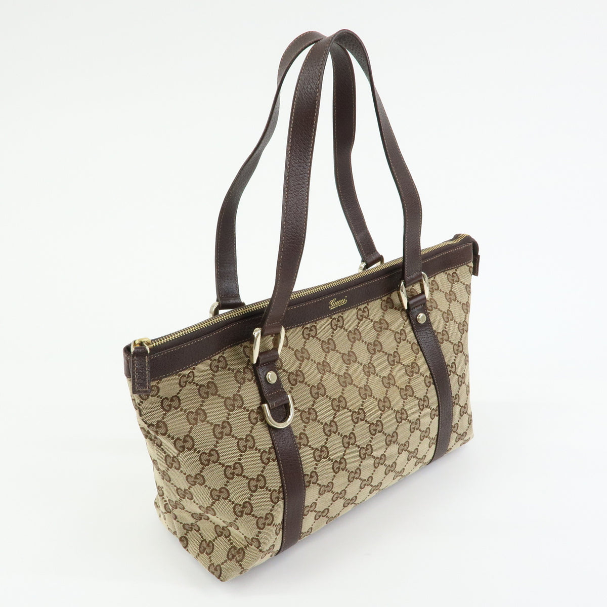 GUCCI Abbey GG Canvas Leather Tote Bag Hand Bag Beige Brown 141470