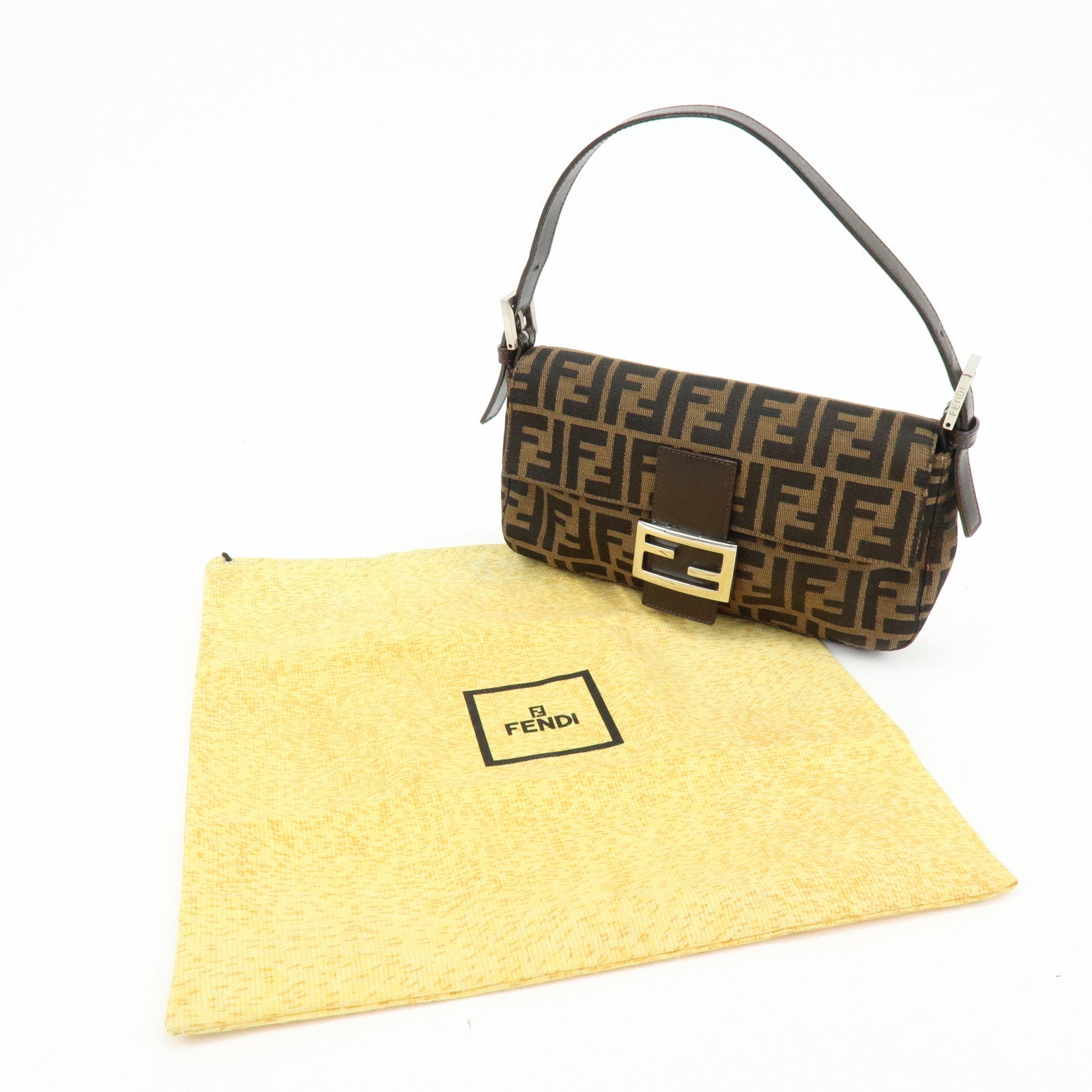 FENDI Mamma Baguette Zucca Canvas Leather Hand Bag Shoulder Bag 26424