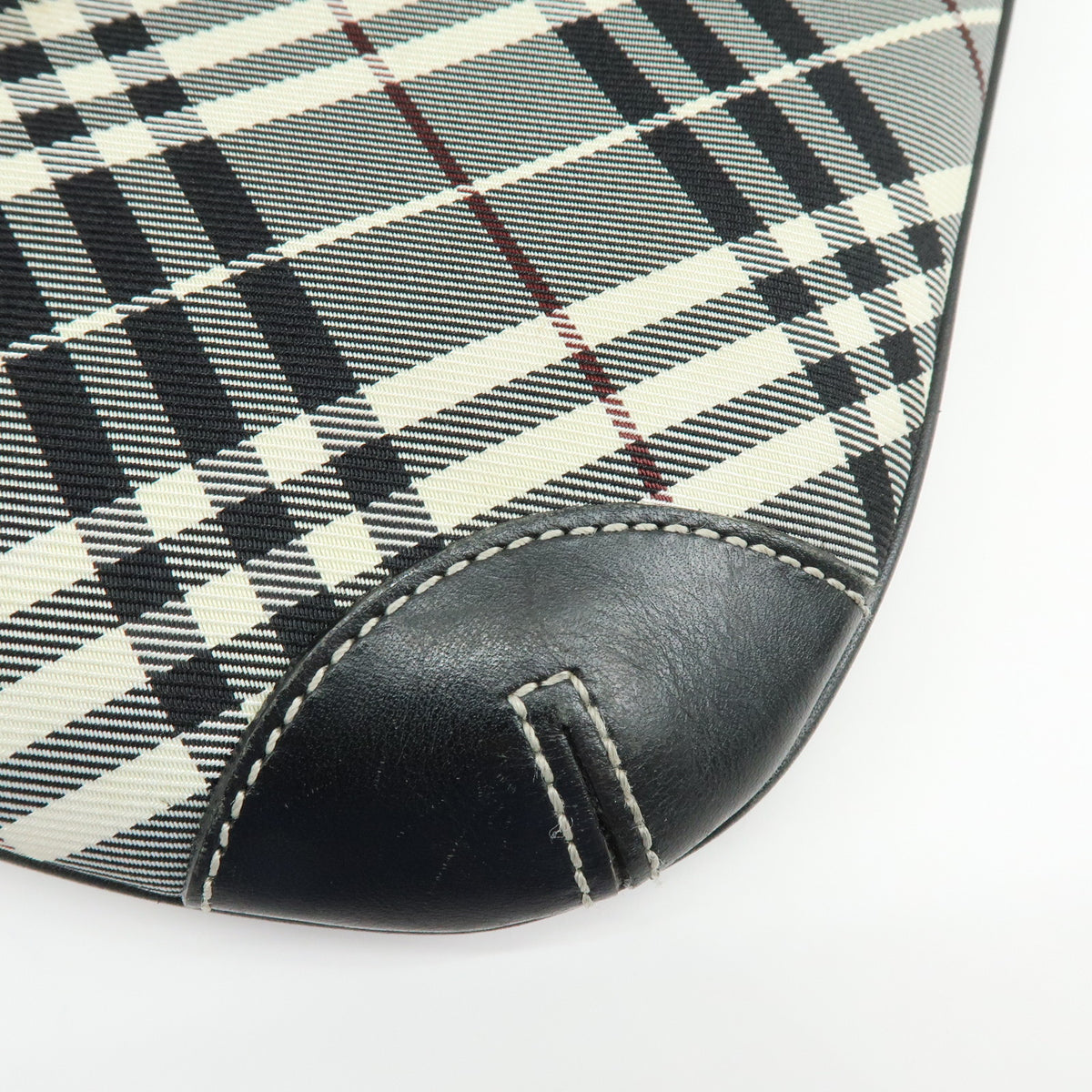 BURBERRY Nova Plaid Canvas Leather Shoulder Bag Black White Wine Red