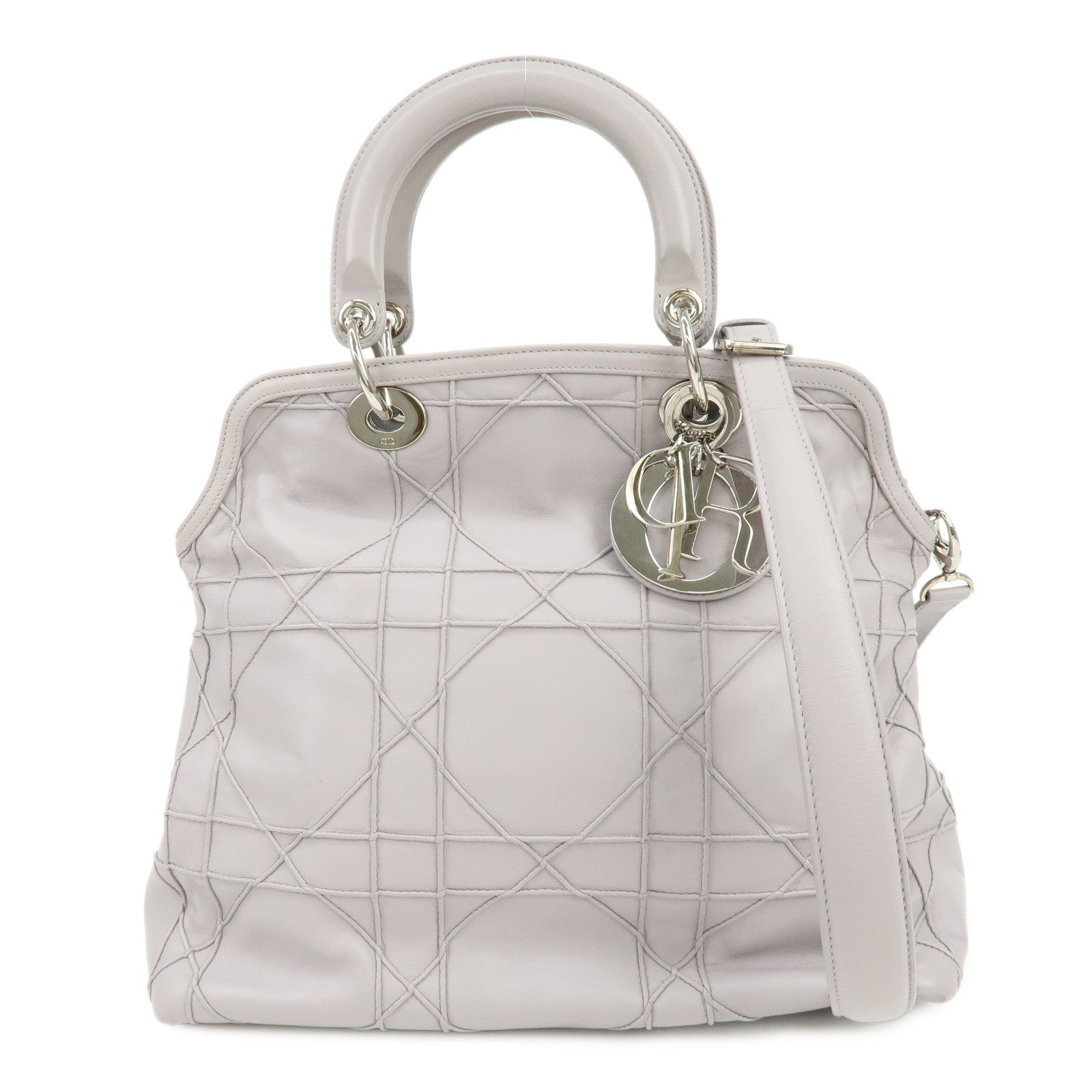 Christian Dior Granville Cannage Leather 2Way Hand Shoulder Bag Purple