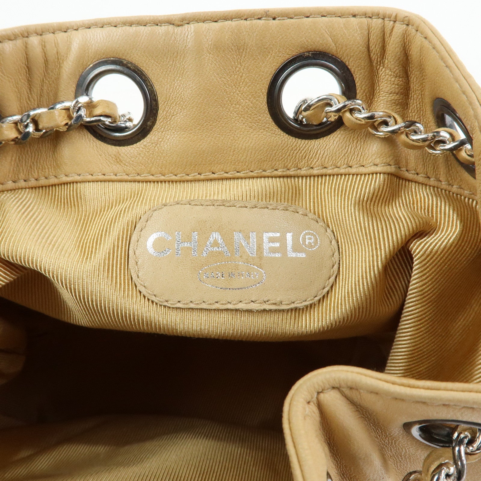 CHANEL COCO Mark Lamb Skin Backpack Shoulder Bag Beige