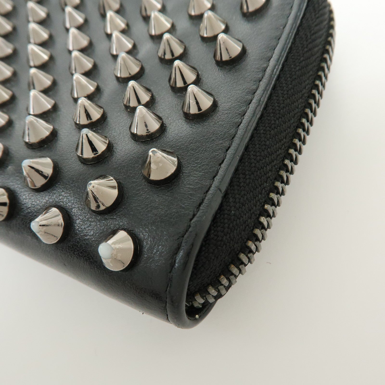 Christian Louboutin Studs Leather Round Zippy Compact Wallet Black