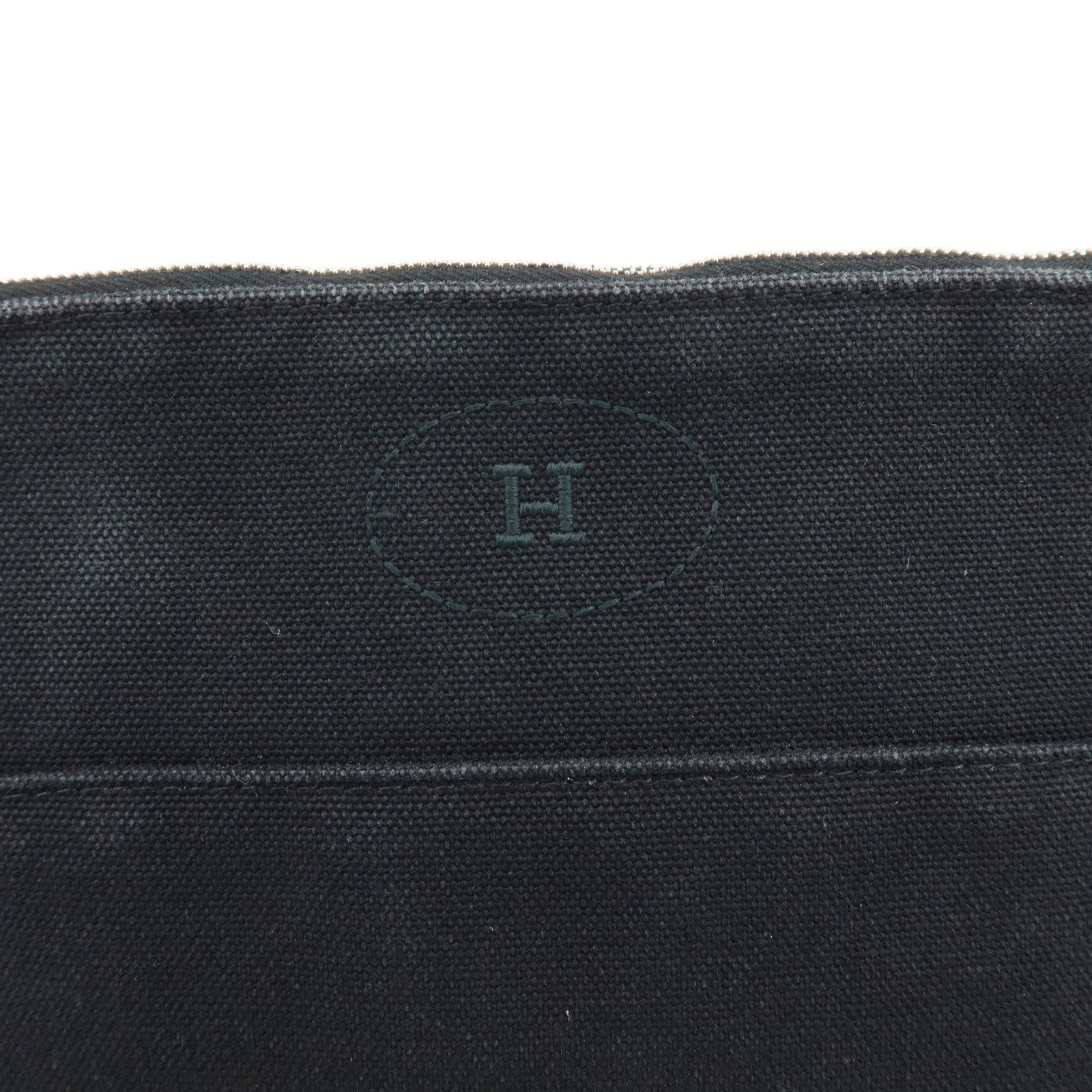 HERMES Bolide Pouch MM Cotton Leather Cosmetic Bag Black Brown