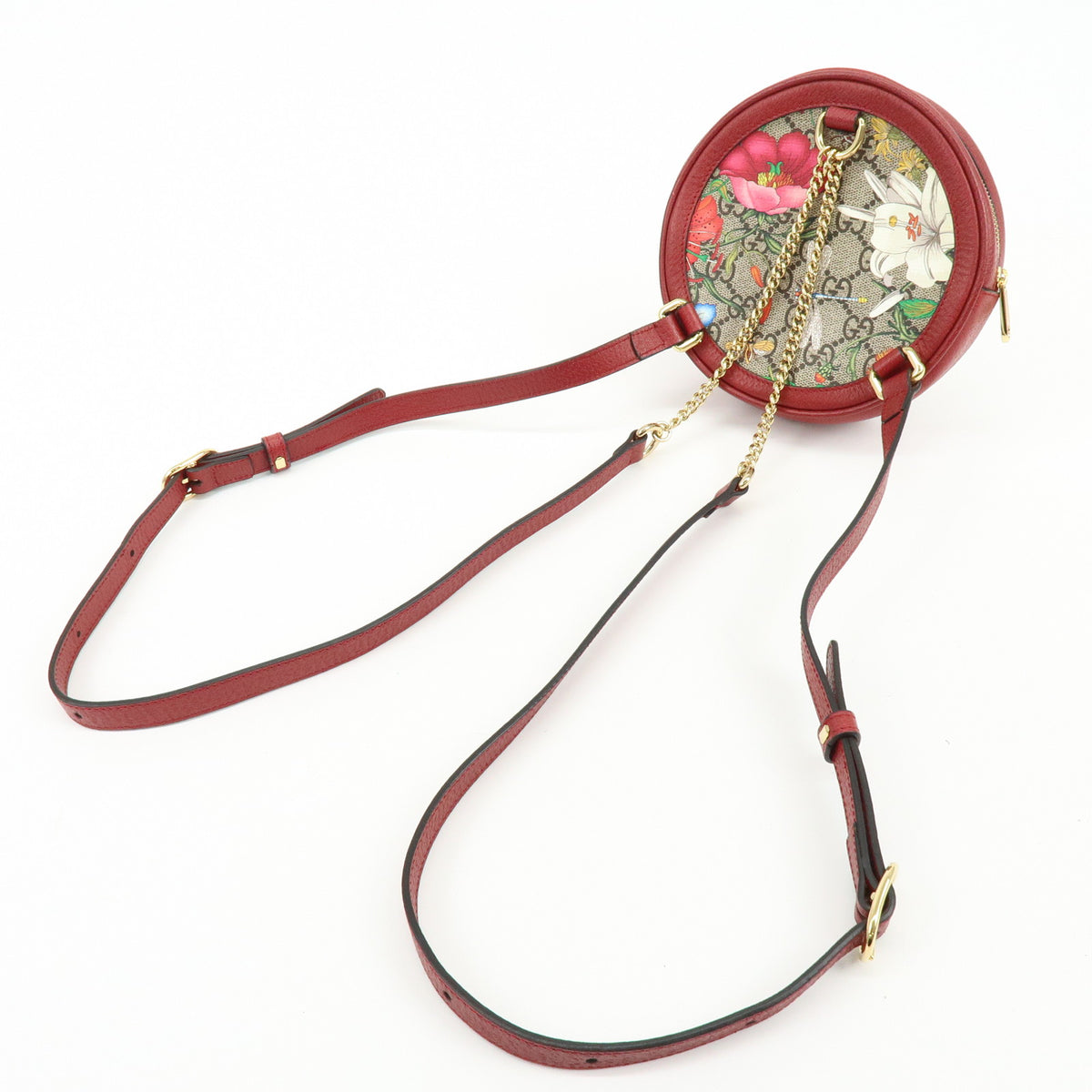 GUCCI Ophidia Sherry Flora GG Supreme Leather Backpack Red Beige 598661