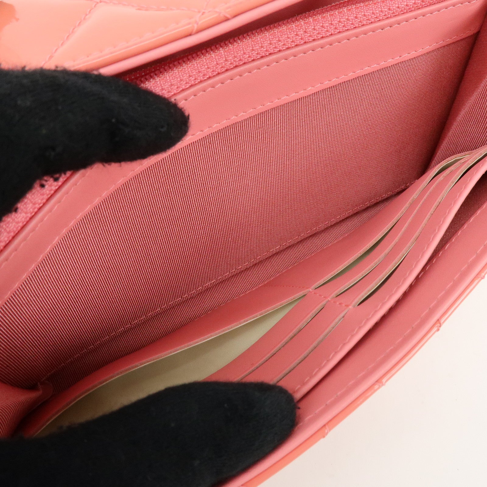CHANEL COCO Mark Matelasse Patent Leather Long Wallet Salmon Pink