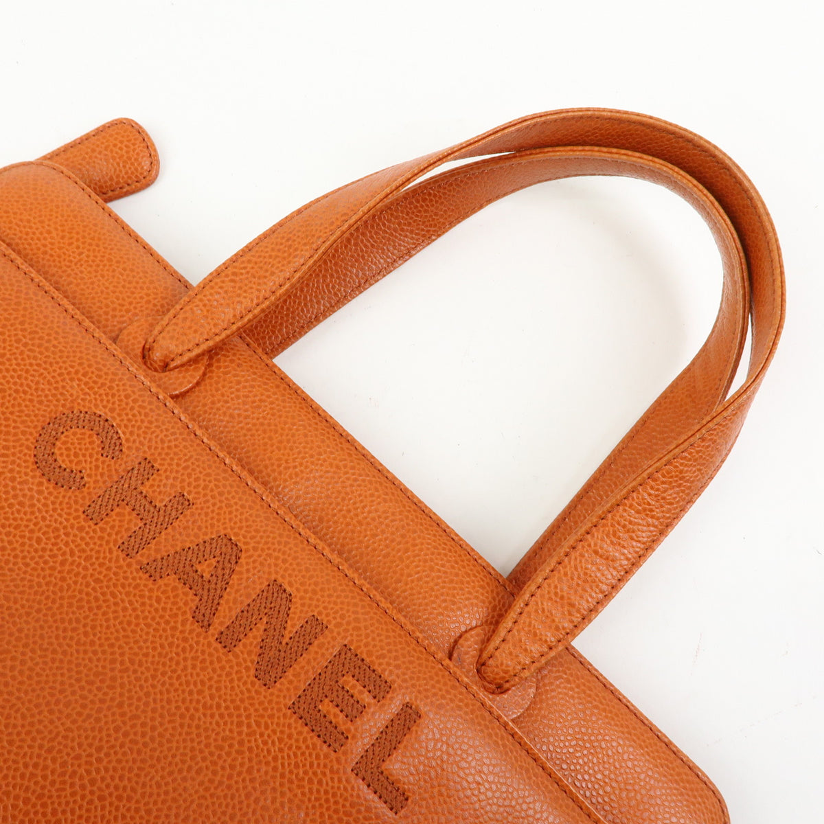 CHANEL Caviarskin Tote Bag Hand Bag Orange
