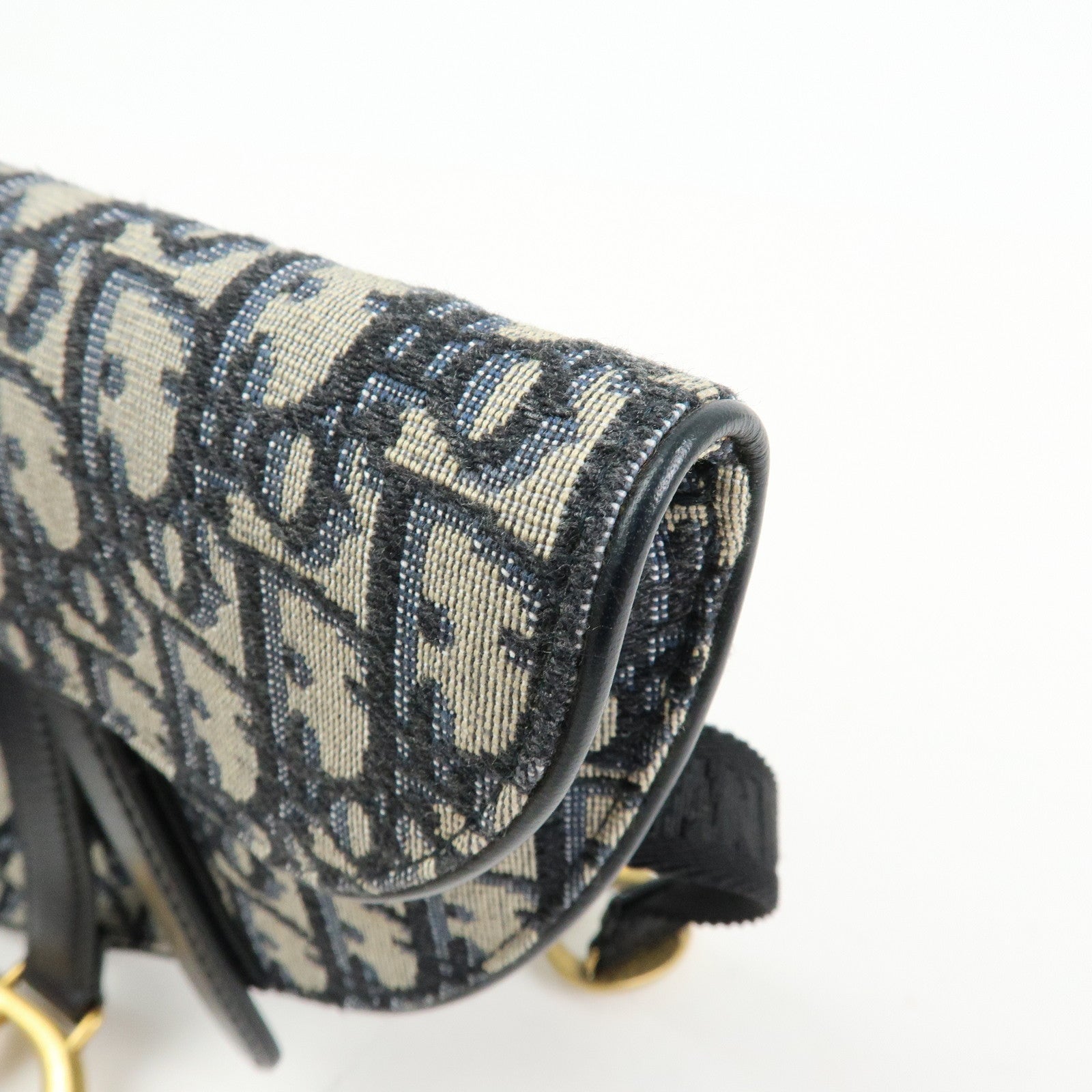 Christian Dior Oblique Jacquard Leather Saddle Bag Waist Body Bag Navy