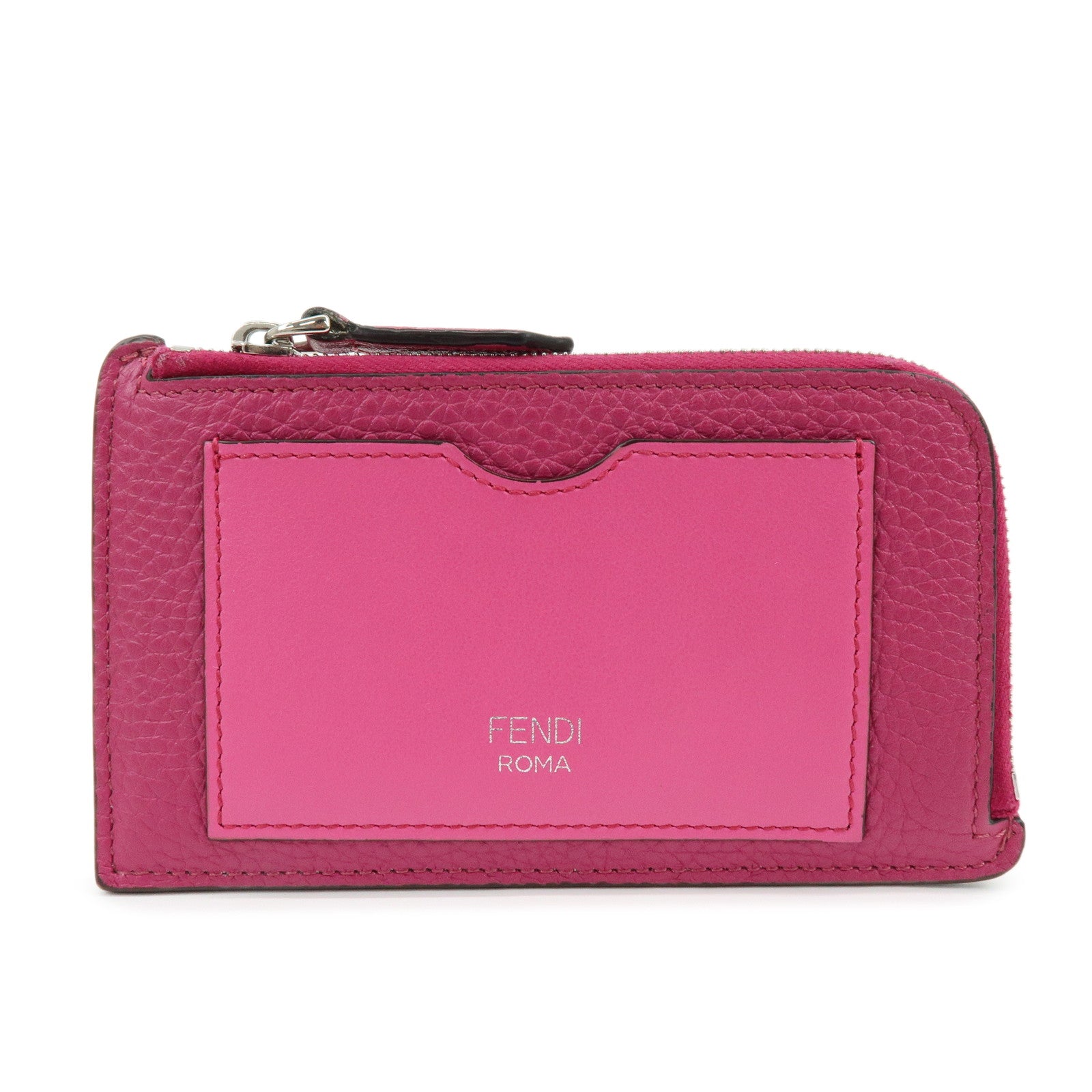 FENDI Logo Selleria Calf Leather Card Case Pink 8M0489