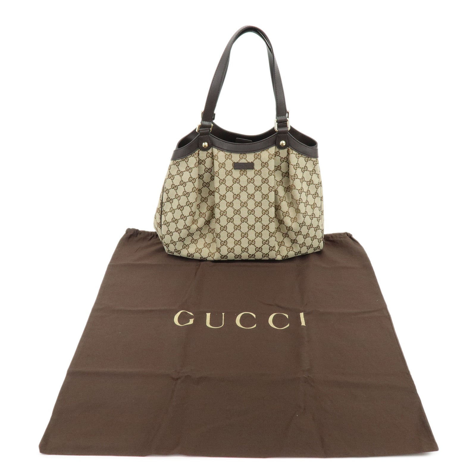 GUCCI GG Canvas Leather Shoulder Bag Brown Beige 388919