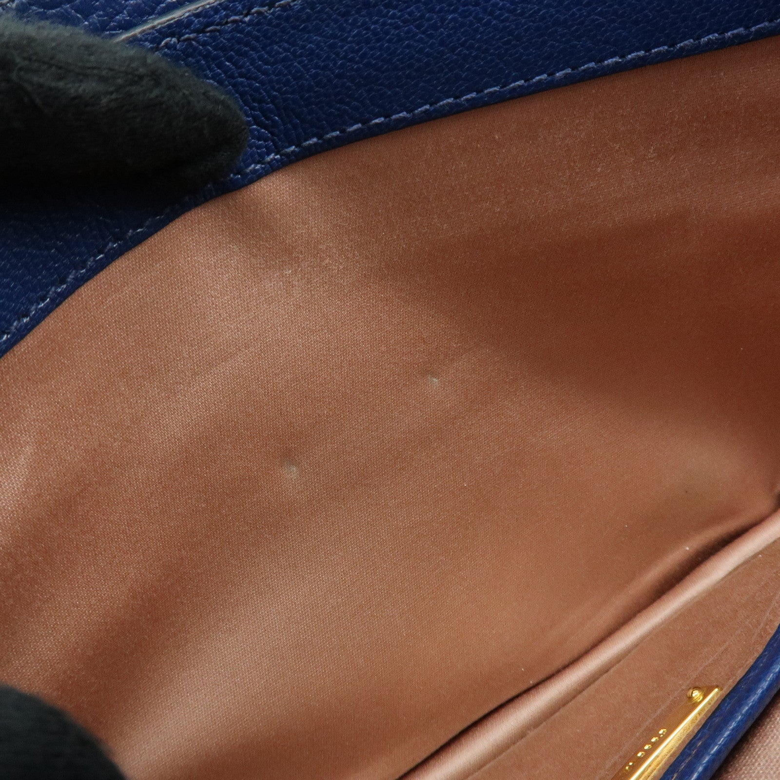 MIU MIU Logo Madras Leather Flap 2Way Bag Hand Bag Blue Navy