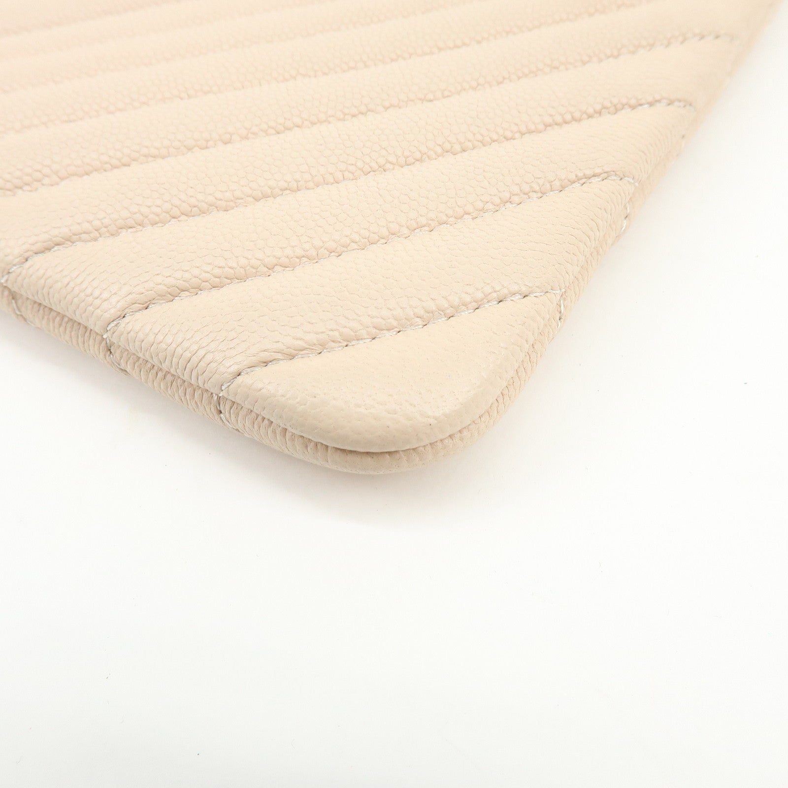 CHANEL COCO Mark Shevron V Stitch Caviarskin Clutch Bag Beige A69251