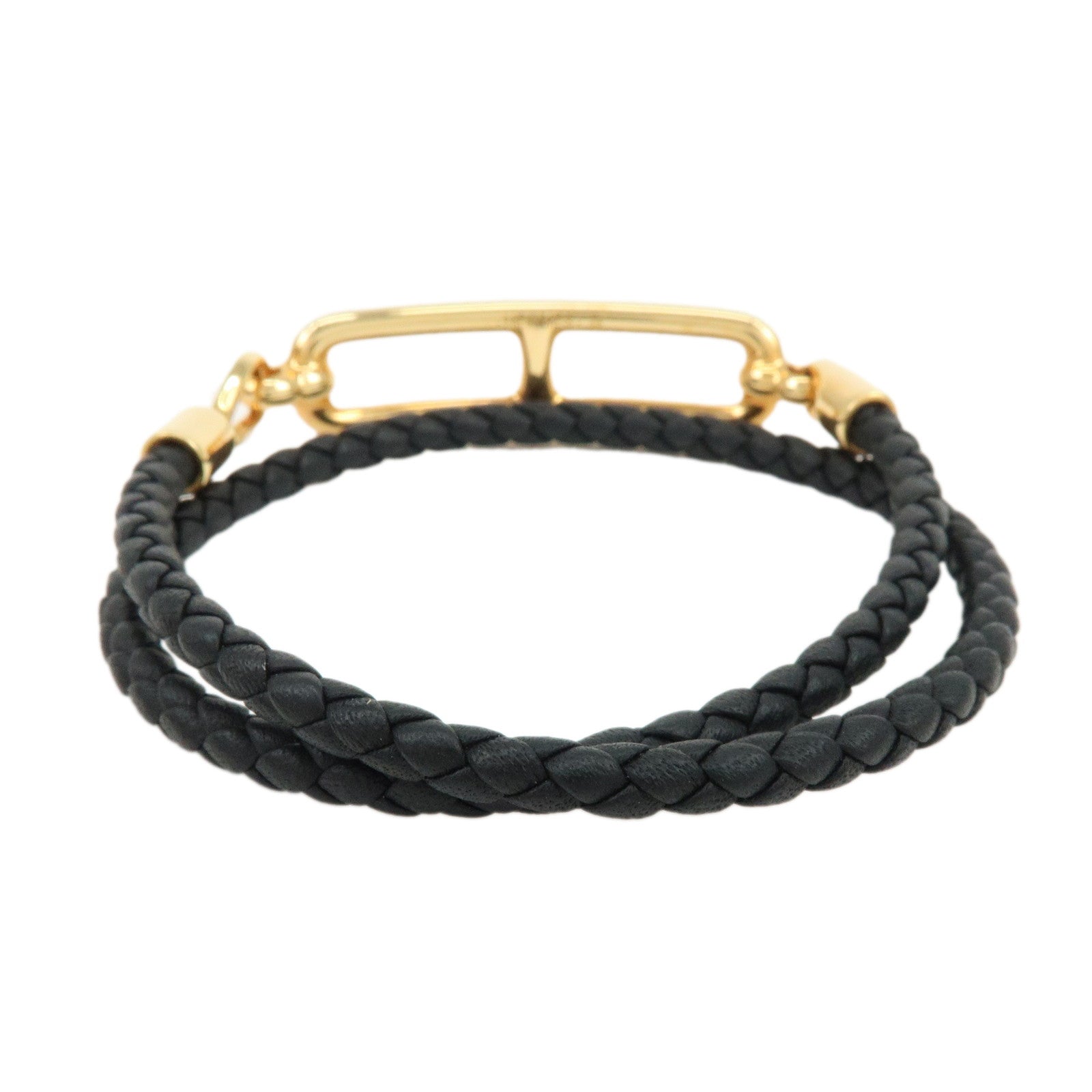 HERMES Veau Swift Leather Roulis Double Tour Bracele Black Gold