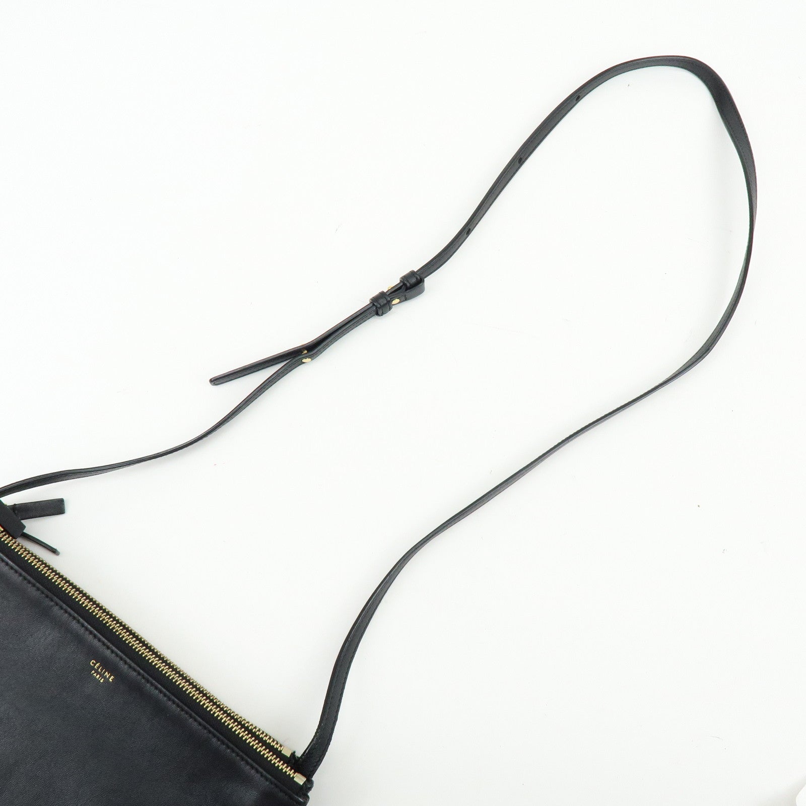 CELINE Trio Bag Leather Shoulder Bag Crossbody Bag Pouch Black