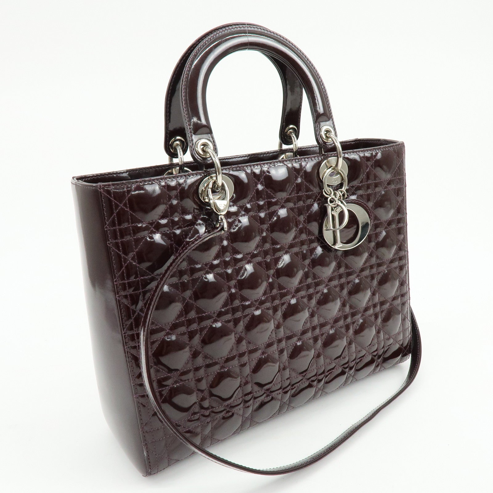 Christian Dior Lady Dior Cannage 2Way Bag Hand Bag Shoulder Bag Purple