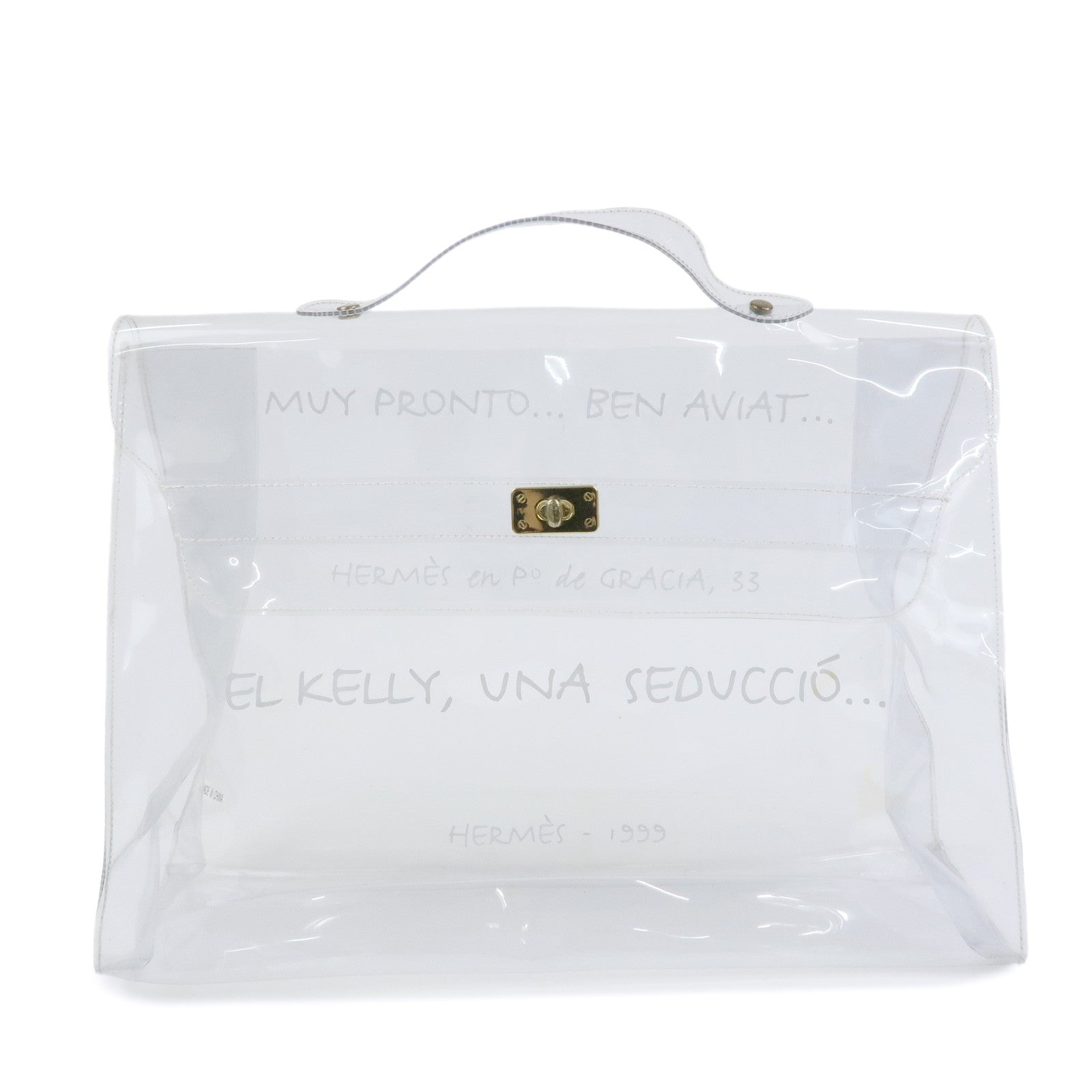 HERMES Kelly Vinyl Hand Bag Clear Transparent Gold