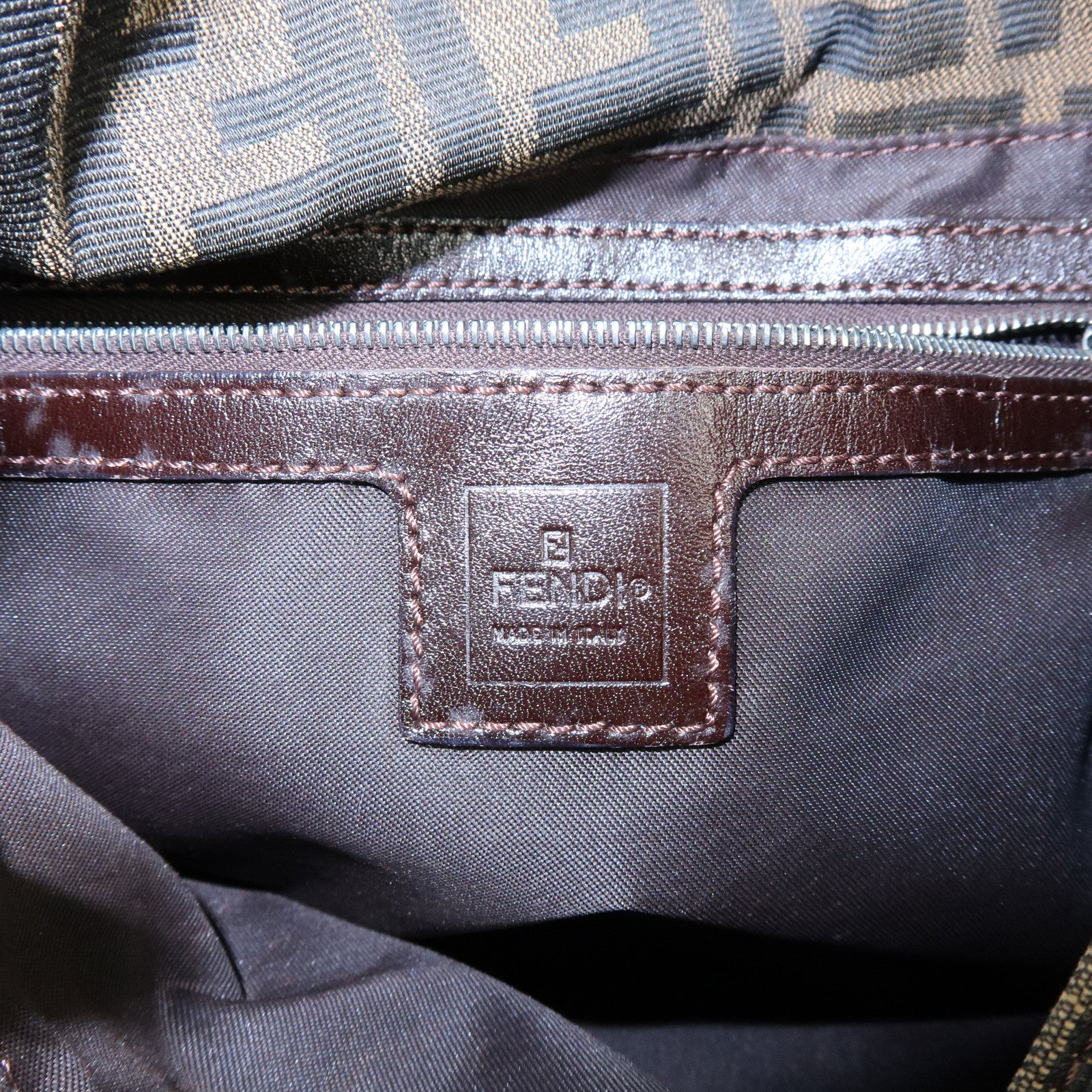 FENDI Zucca Jacquard Canvas Leather Hand Bag Shoulder Bag Brown