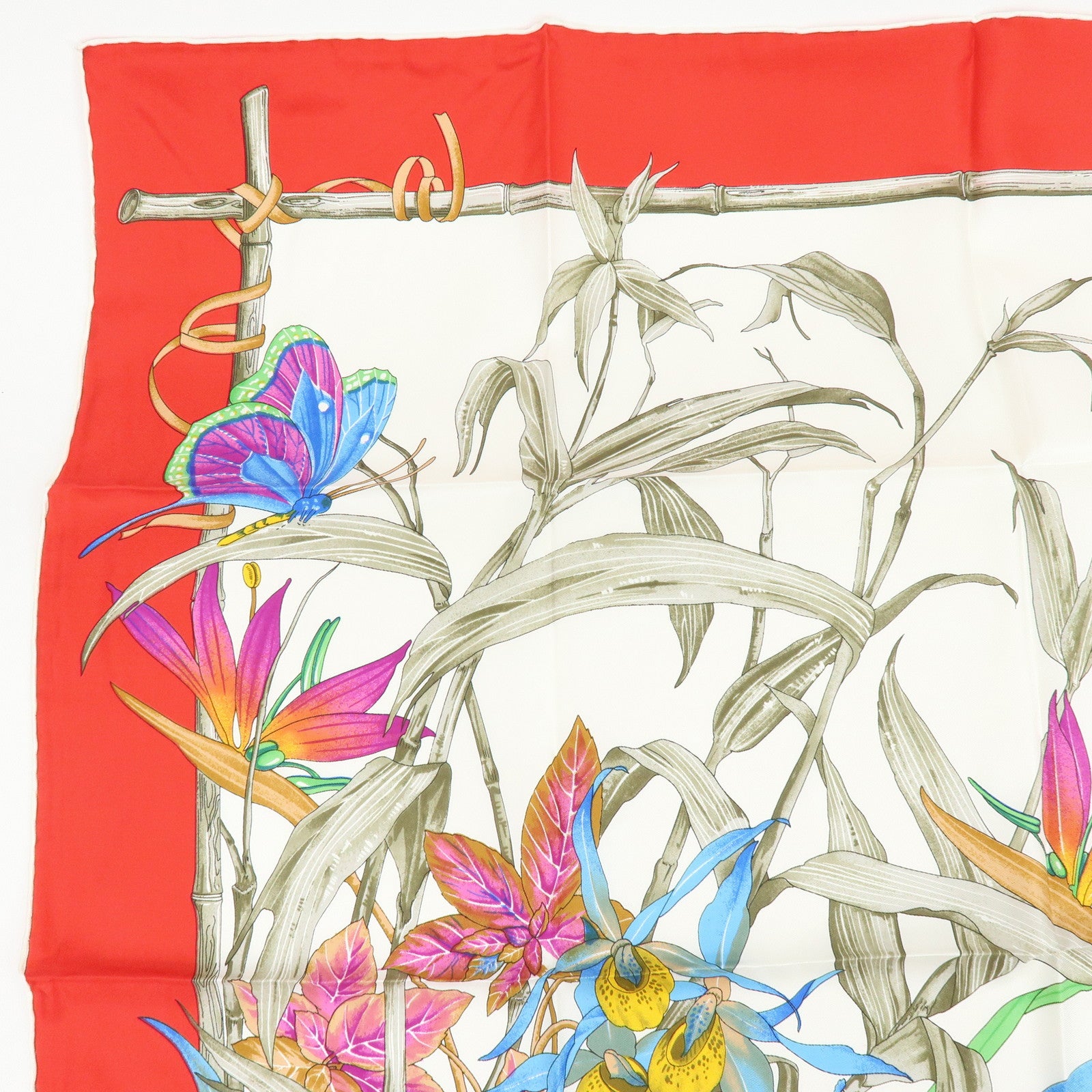 Christian Dior Set of 2 Silk 100% Scarf Flower Butterfly Red Navy