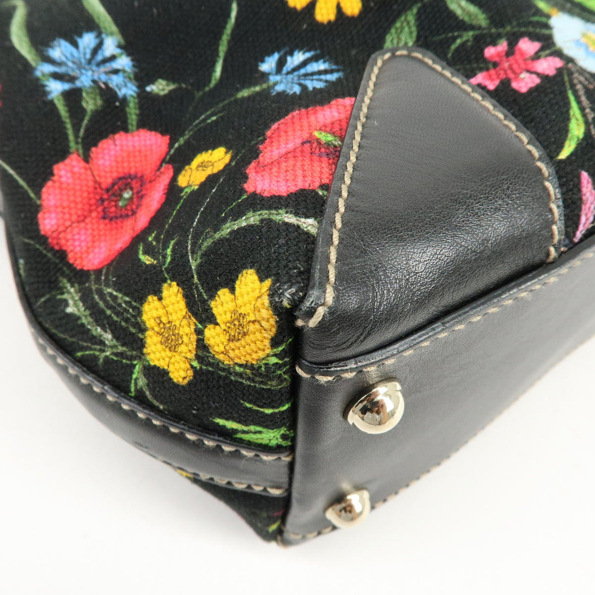 GUCCI Flora Jacquard Leather Tote Bag Hand Bag Multicolor 153024