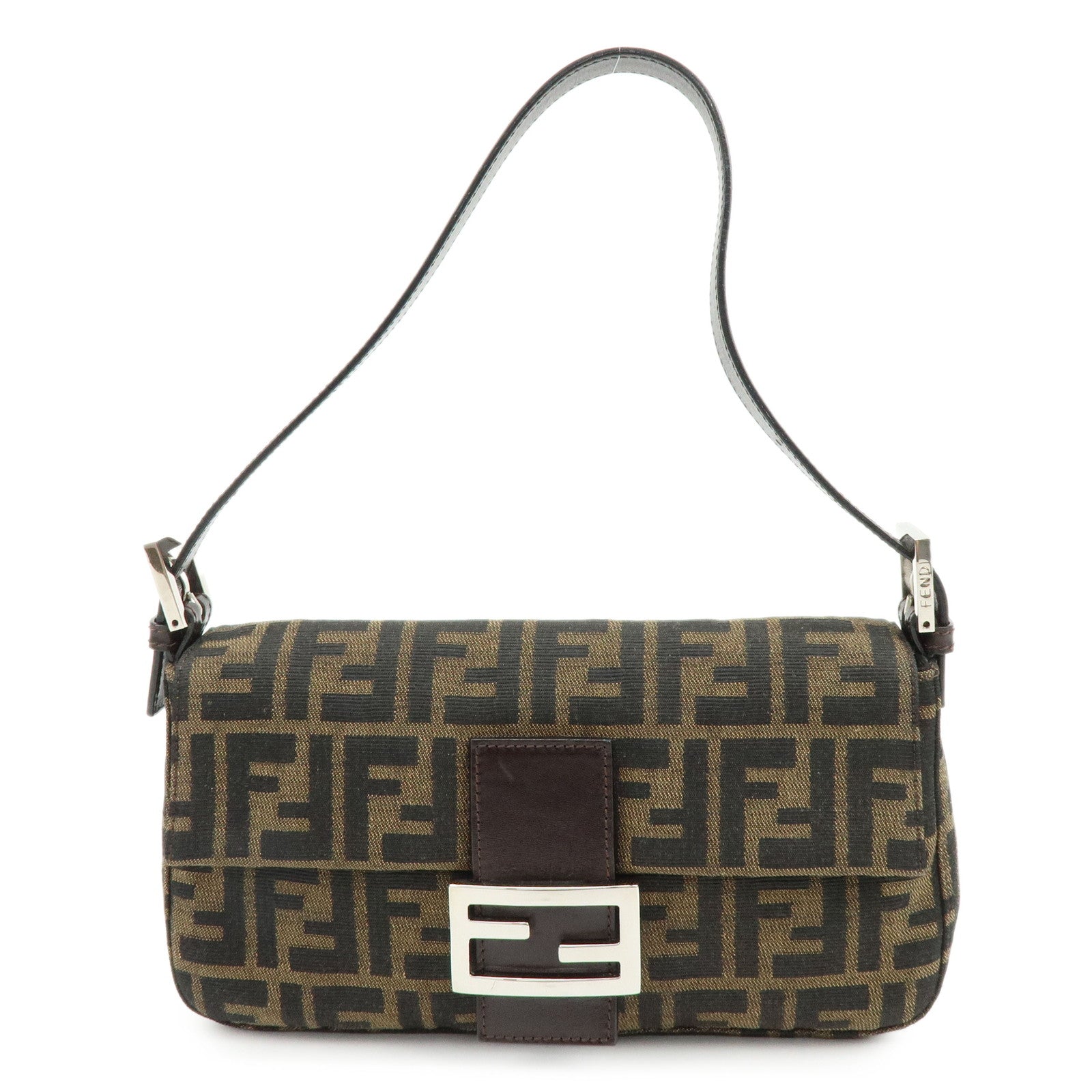 FENDI Mamma Baguette Jacquard Canvas Leather Shoulder Bag 26424