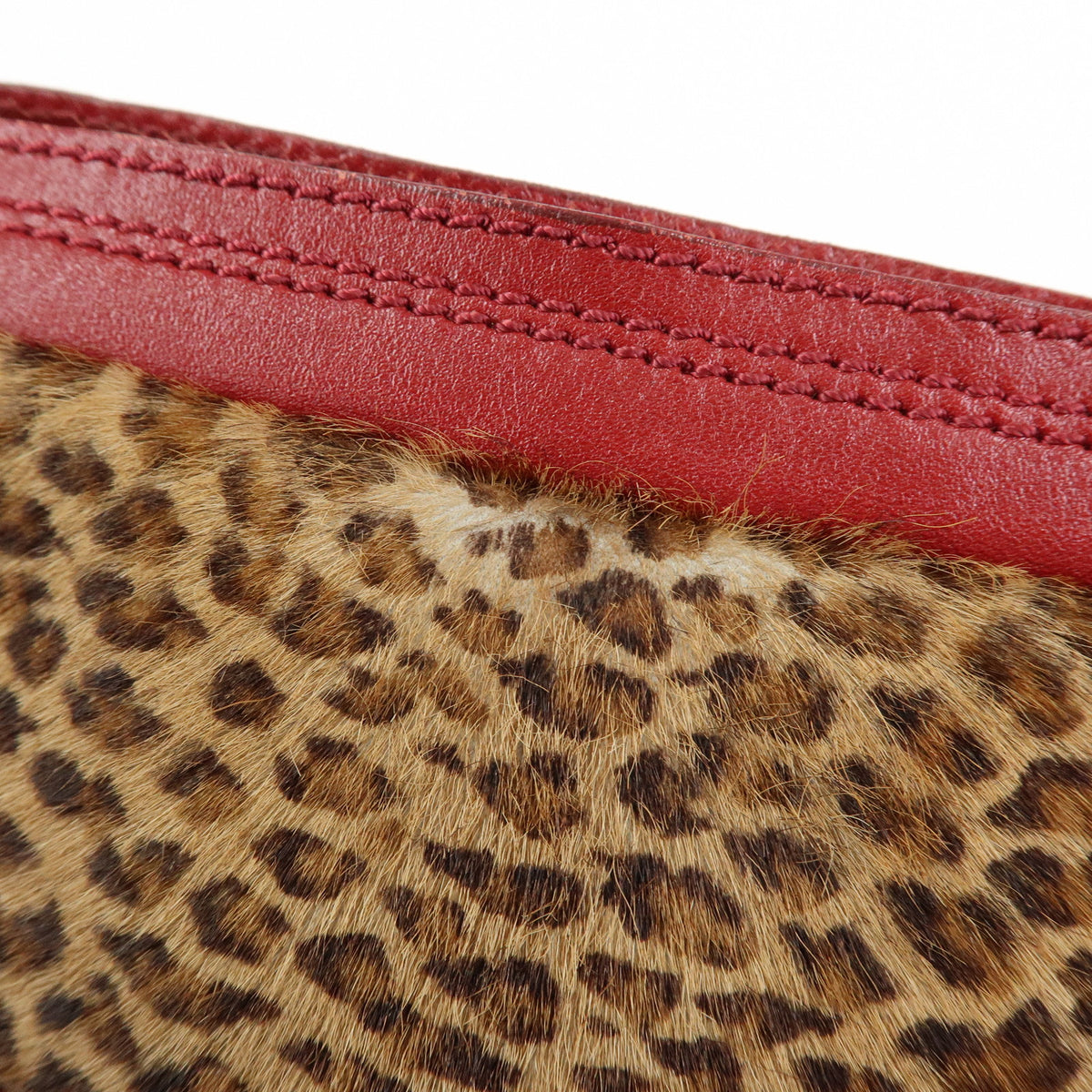 FENDI Pony Hair Leather Leopard Shoulder Bag Hand Bag Brown Red 8BR448
