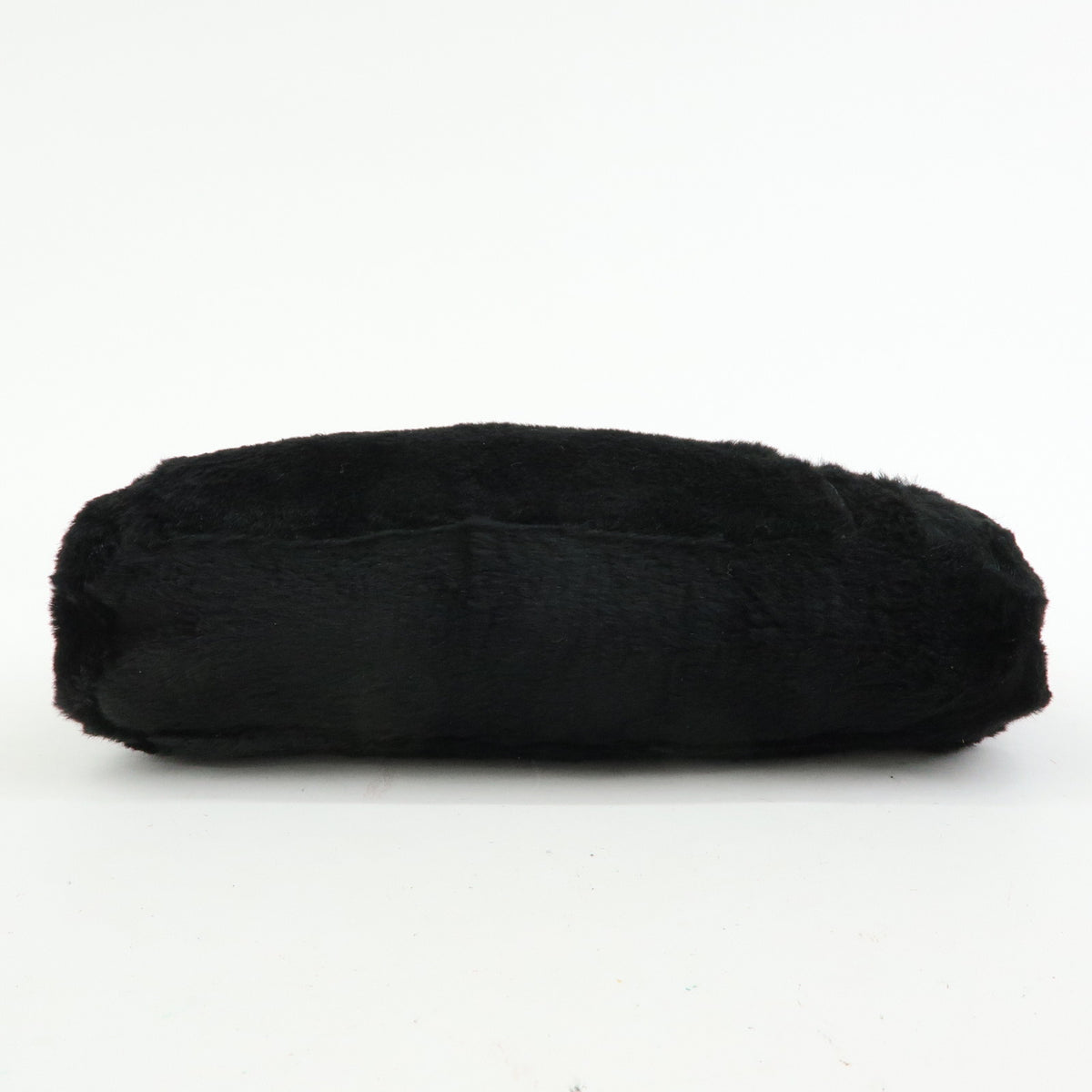 FENDI FF Logo Lapin Rabbit Fur Leather Shoulder Tote Bag Black 16001