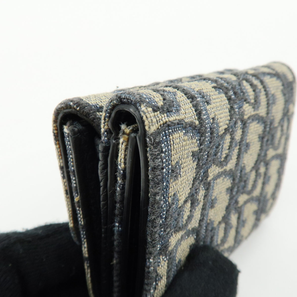 Christian Dior Oblique Jacquard Canvas Leather Tri-fold Compact Wallet