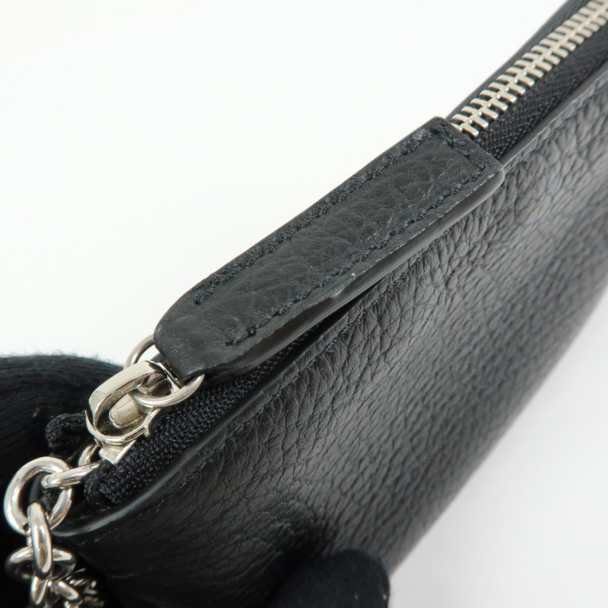 GUCCI Double G Leather Coin Case Key Chain Black 795330