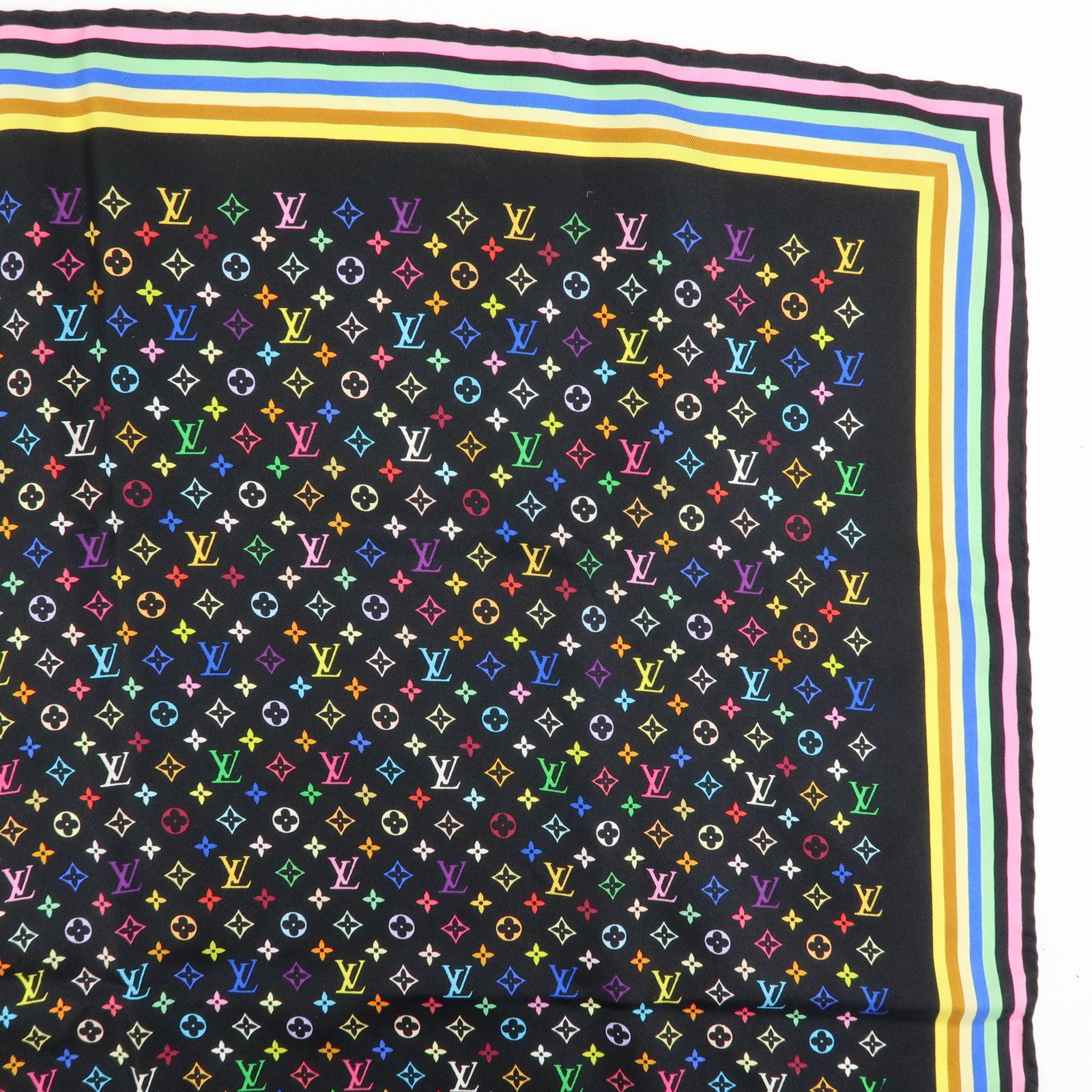Louis Vuitton Monogram Silk 100% Scarf Multicolor Black M71914