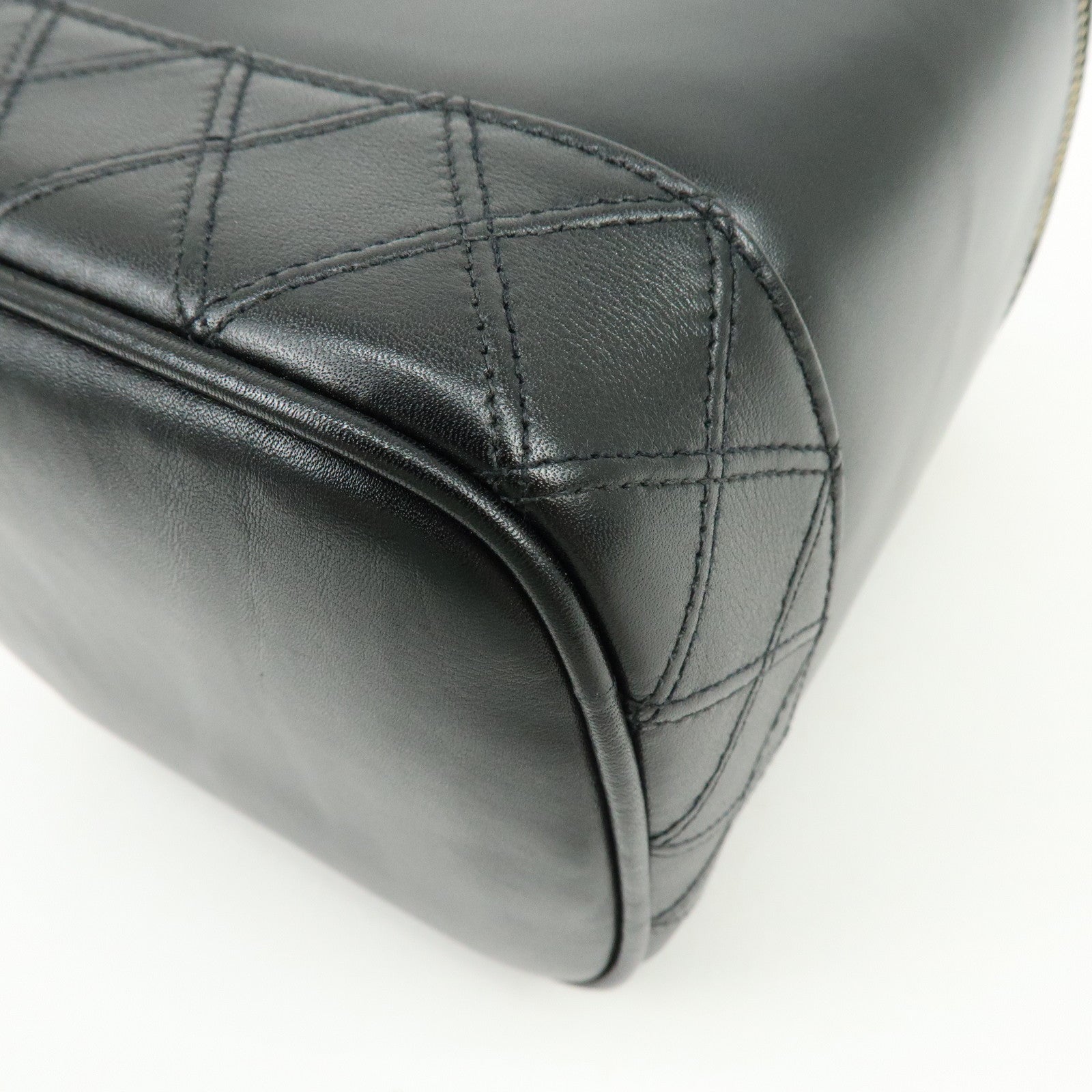 CHANEL Bicolore Lamb Skin Vanity Bag Hand Bag Black A01619