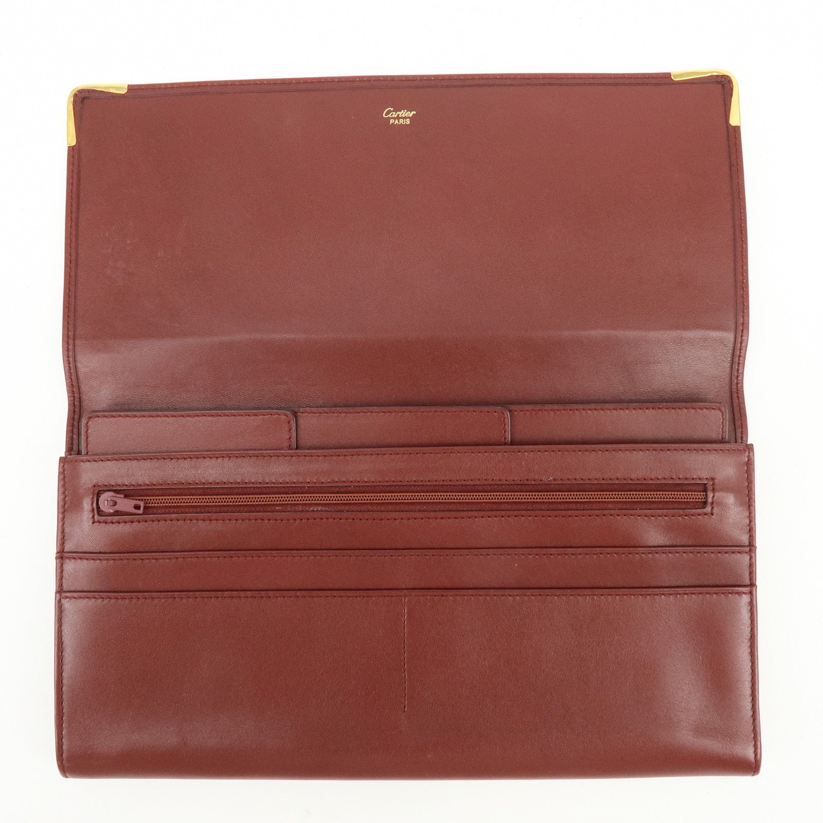 Cartier Must de Cartier Leather Clutch Bag Flat Pouch Bordeaux