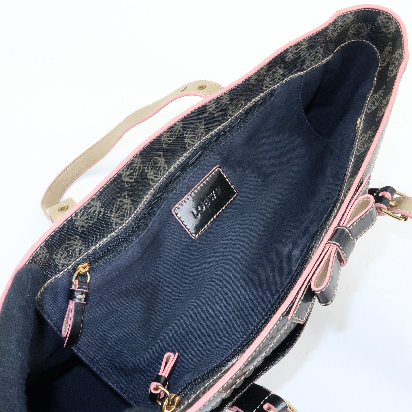 LOEWE Anagram PVC Patent Leather Tote Bag Shoulder Bag Black Pink