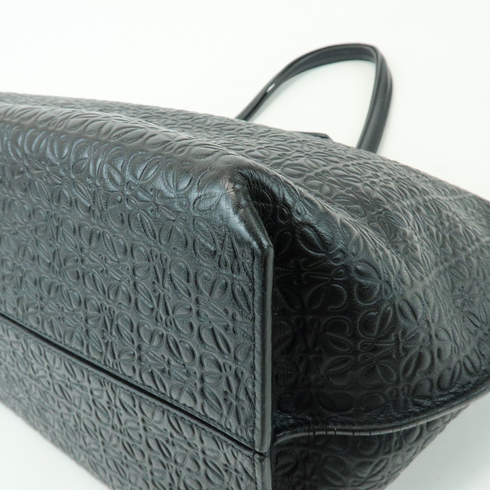 LOEWE Repeat Anagram Calf Leather T Shopper Tote Bag Shoulder Bag Black