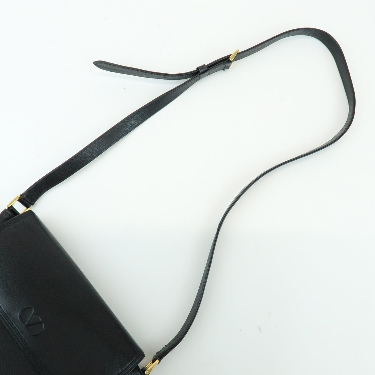VALENTINO V Logo Leather Shoulder Bag Crossbody Bag Tassel Charm Black