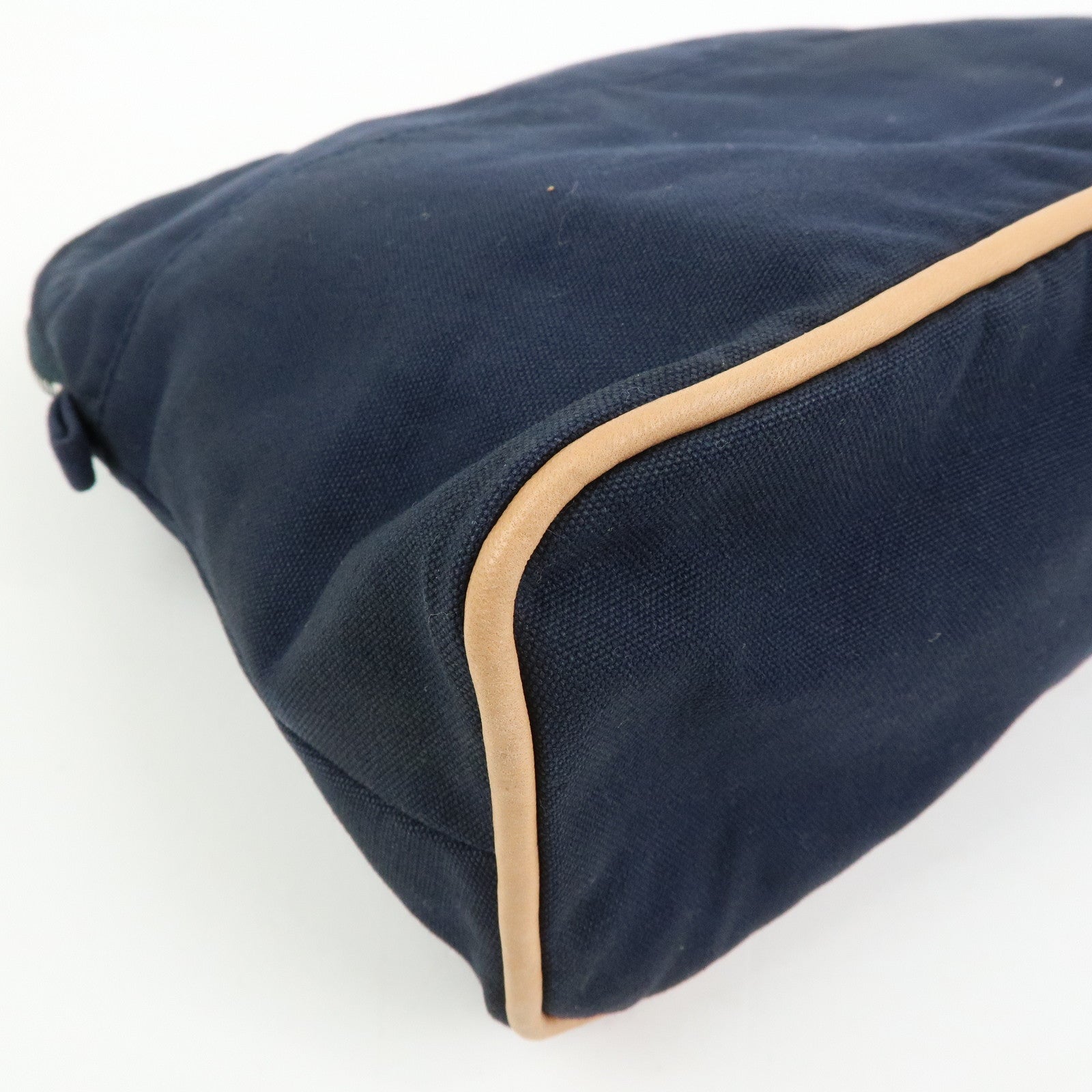HERMES Bolide Pouch GM Cotton Leather Cosmetic Pouch Navy