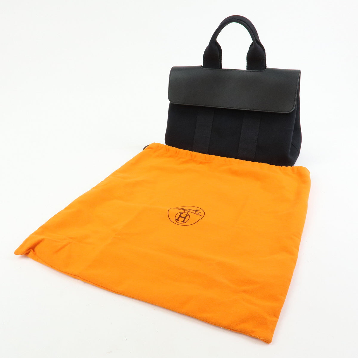 HERMES Valparaiso PM Toile Chevron Tote Bag Hand Bag Black