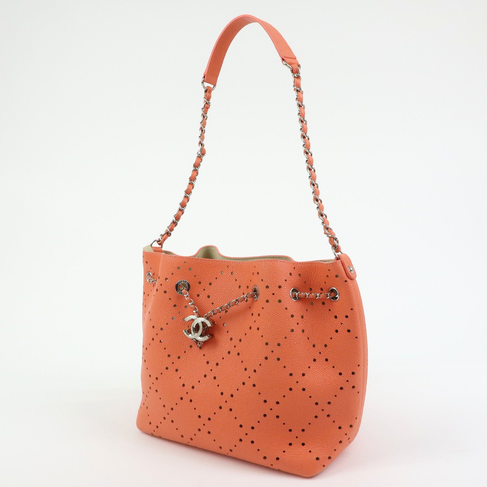 CHANEL COCO Mark Caviarskin Chain Shoulder Bag Hand Bag Orange