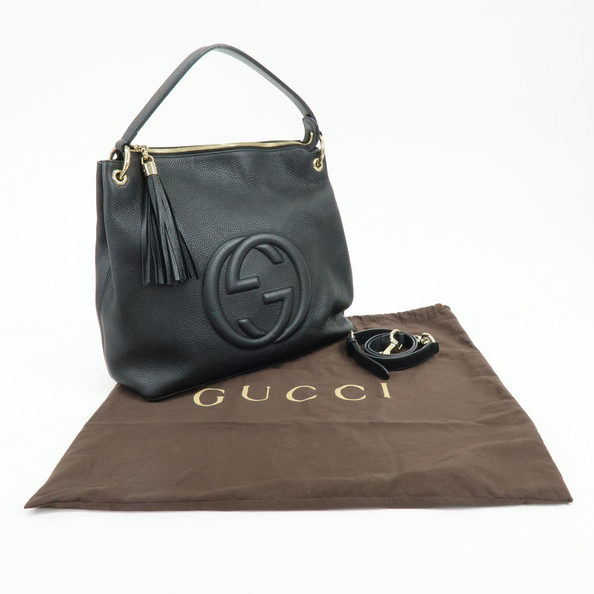GUCCI SOHO Interlocking G Leather 2Way Hand Shoulder Bag Black 536194
